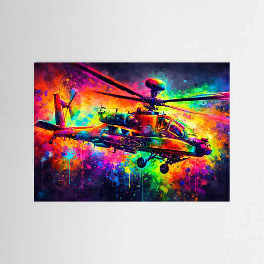 Bunter Kampfhubschrauber Abstrakt | Neon Helikopter Poster Querformat & Wall Art