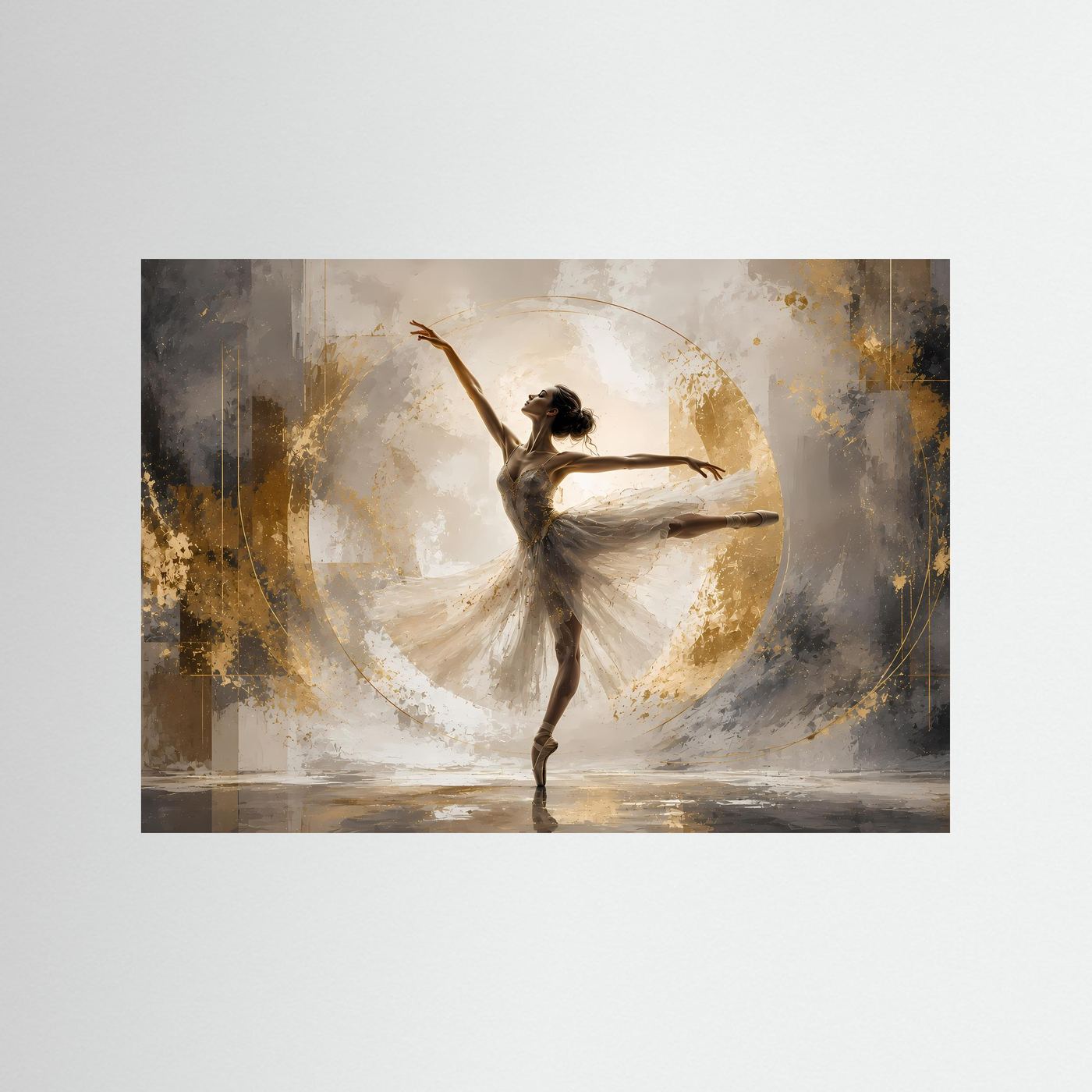 Elegante Ballerina im Goldrausch | Modernes Tänzerin & abstrakte Kunst Poster Querformat