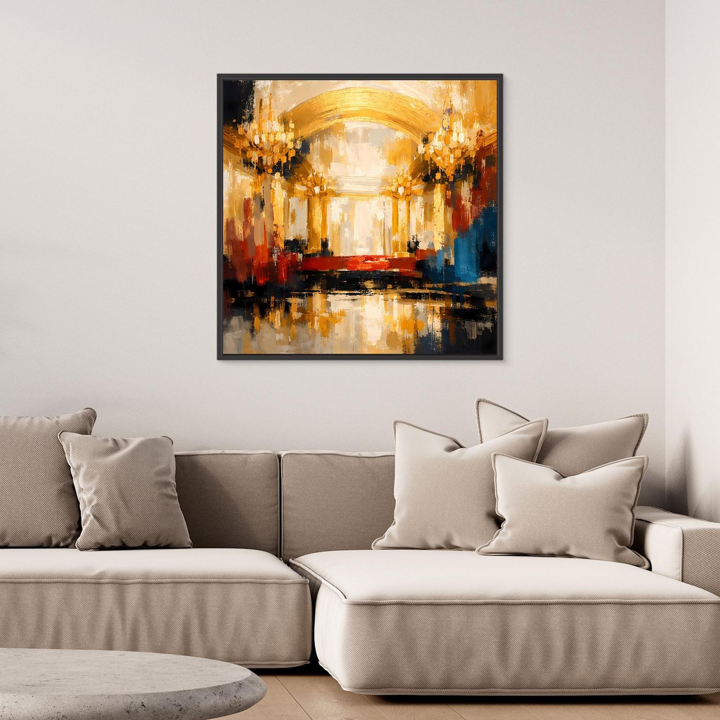 Leinwand Abstraktes Palast Saal Gemälde | Modernes Elegantes Wandbild Ballsaal Gold Rot