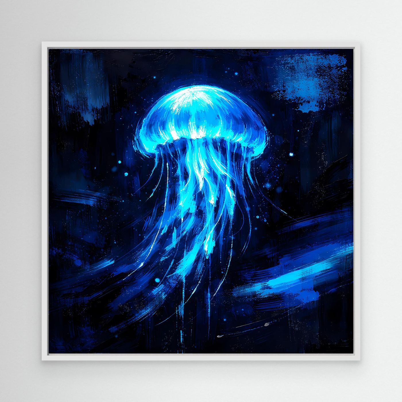 Leinwand Leuchtende Qualle im Tiefsee-Ozean | Abstraktes Biolumineszenz Wandbild