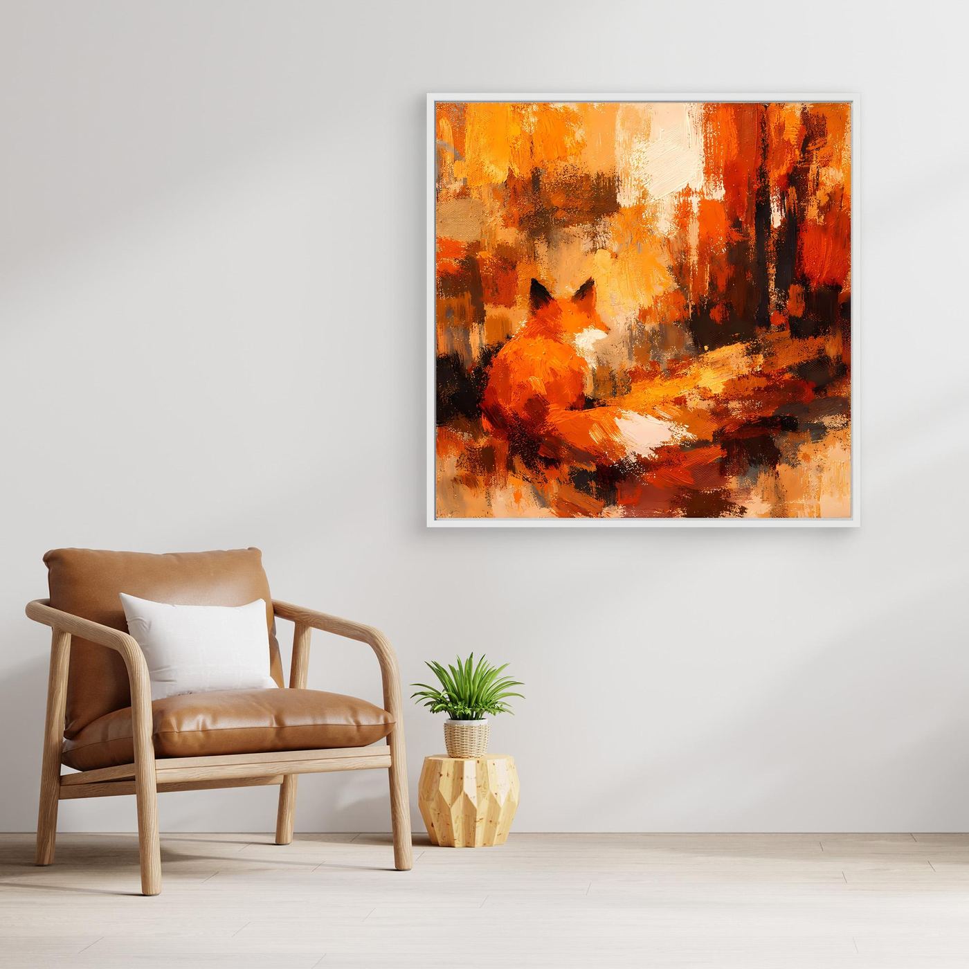 Premium Leinwand Abstrakter Fuchs im Wald | Modernes Kunst Poster Herbstliche Wanddeko