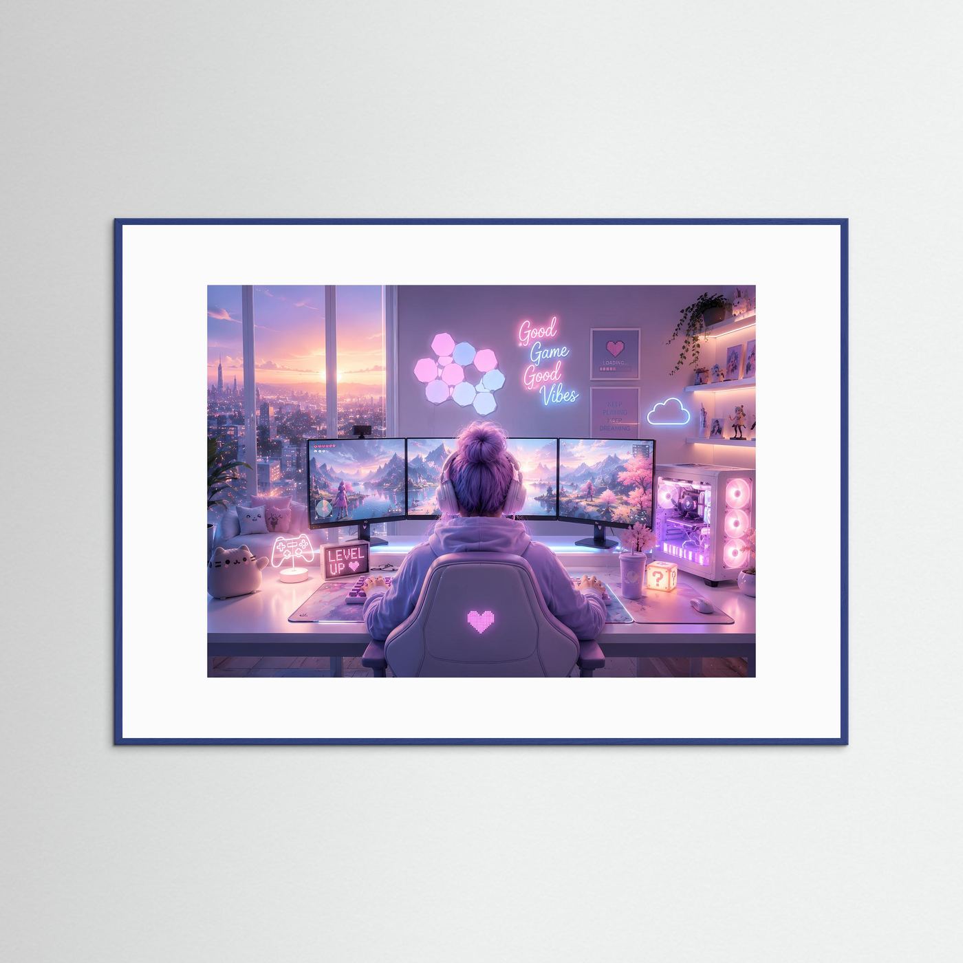 Gaming Setup in Rosa & Lila | Gamer Girl Neon Wandkunst