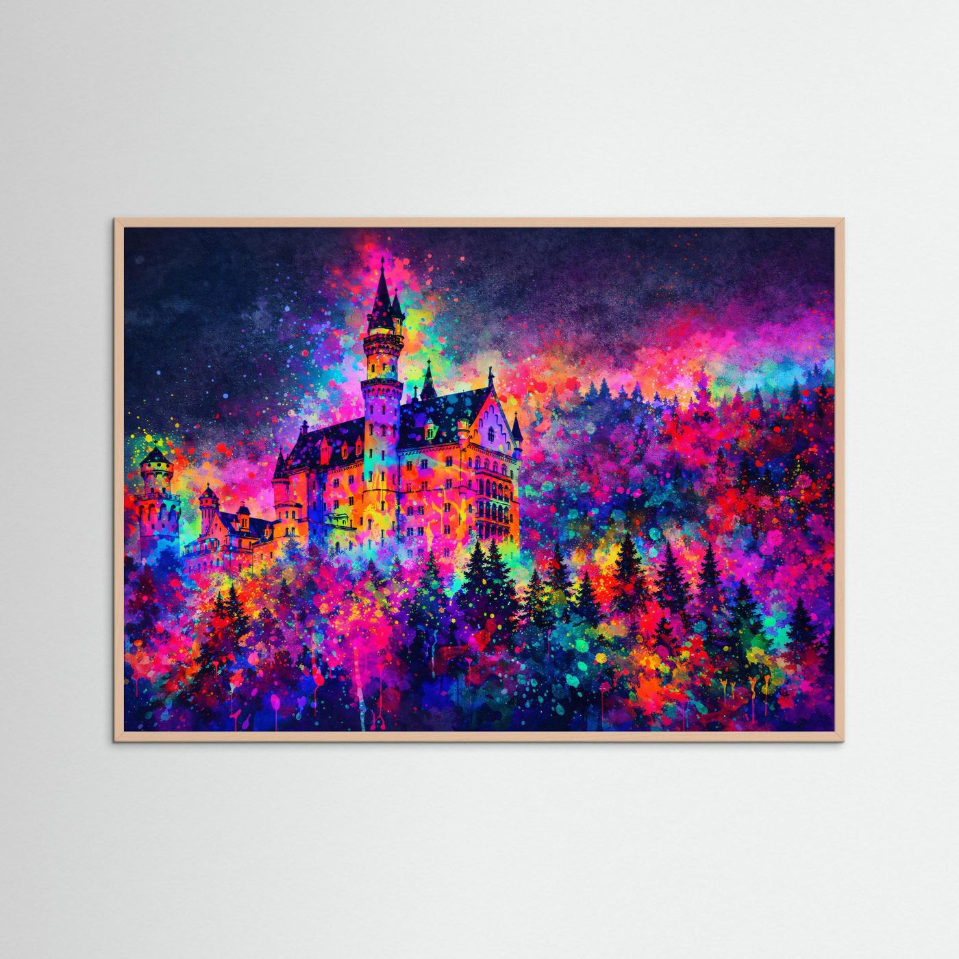 Märchenschloss Neuschwanstein Expressionismus | Bunte Architektur & Kunst Poster Querformat