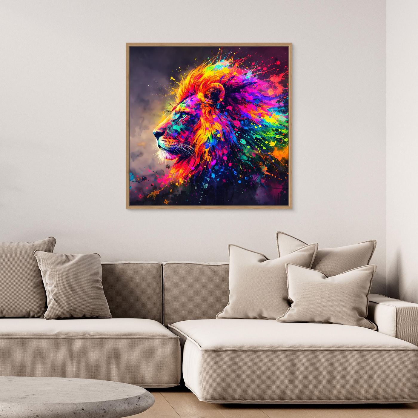 Leinwandbild Majestätischer Löwe | Abstraktes Pop-Art Löwen Wandbild auf Keilrahmen