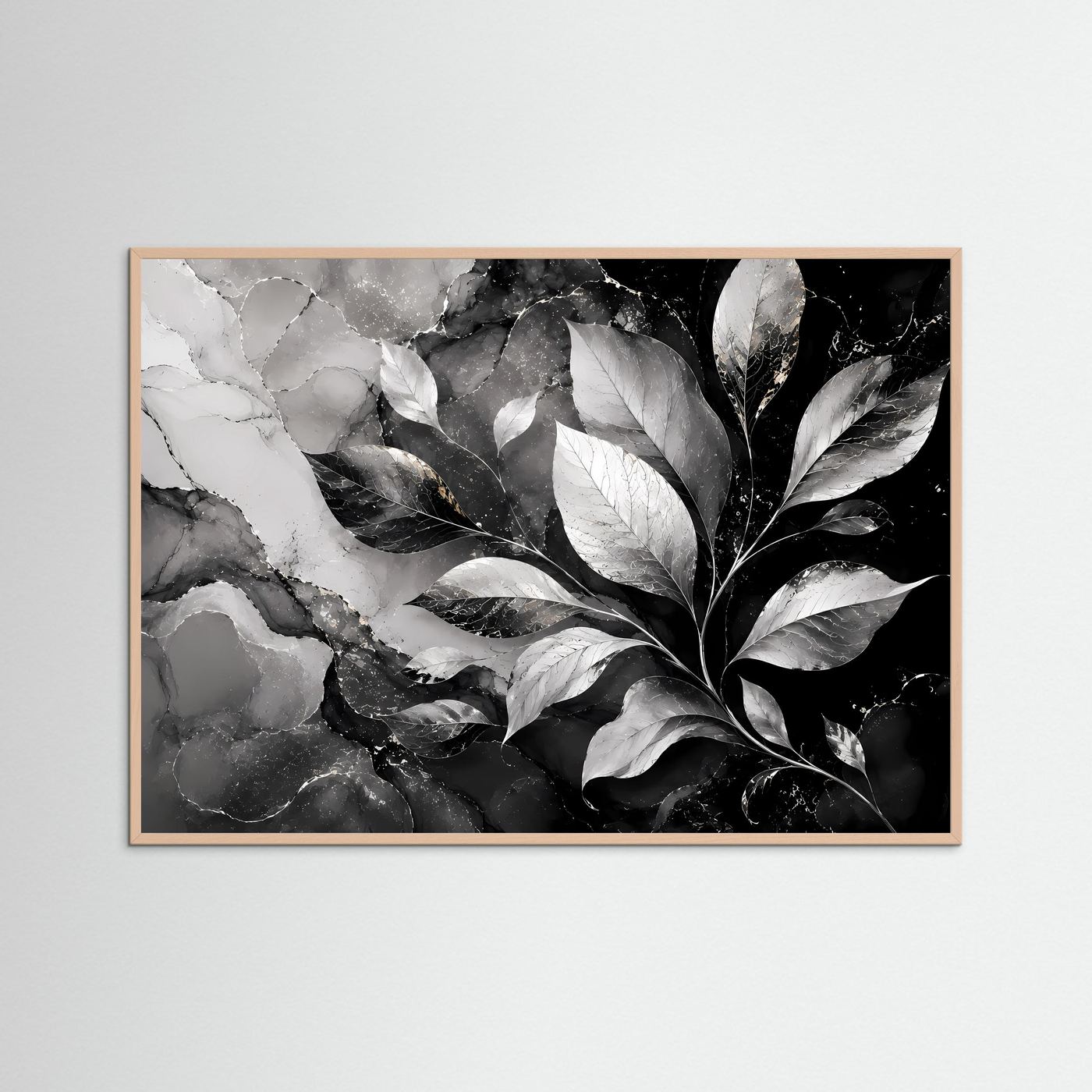 Schwarz Weiß Blätter Poster | Botanische Wandkunst | Abstrakte Natur Blätter Modernes Wandbild