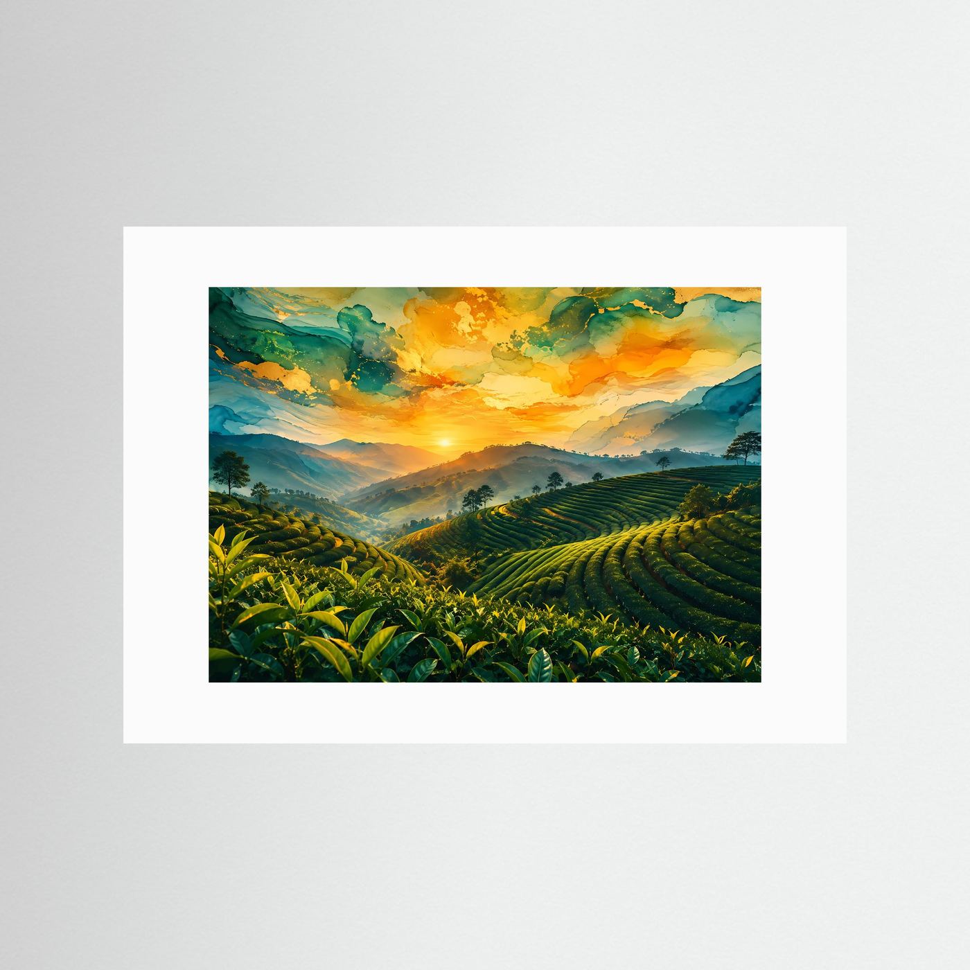 Goldene Teeterrassen im Sonnenuntergang | Natur & Landschafts-Wandbild