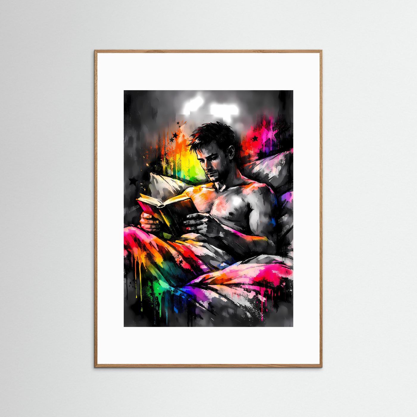Die Kunst des Wissens | Abstraktes Lese-Poster mit männlicher Silhouette & Regenbogen-Farben | Modernes Pop-Art Kunstposter Hochformat