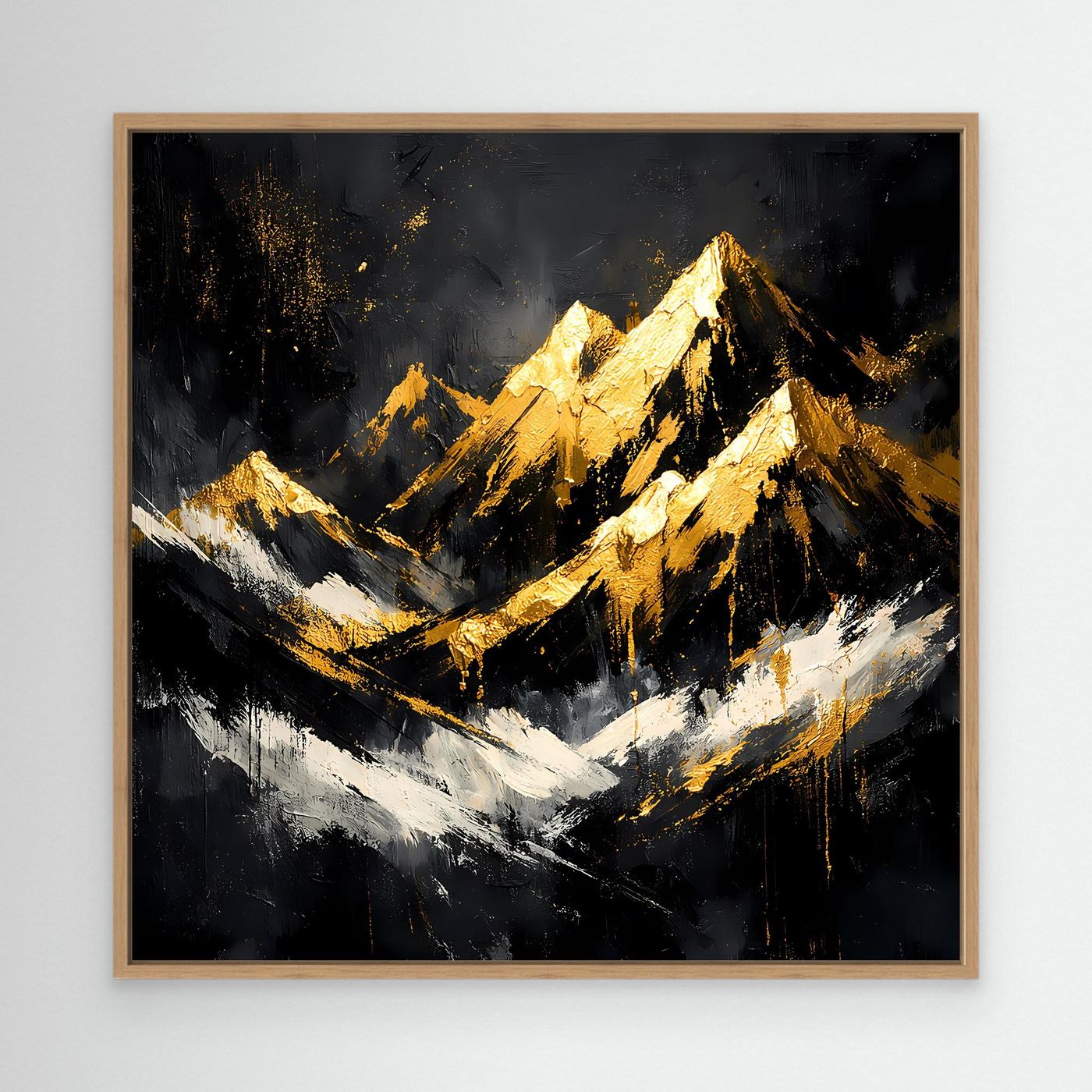 Leinwand Goldene Berggipfel im Abendlicht | Modernes Abstraktes Berg Wandbild
