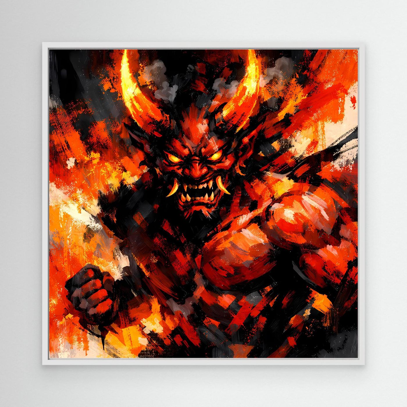 Leinwand Feuriger Dämon | Expressionistisches Fantasy Oni Wandbild