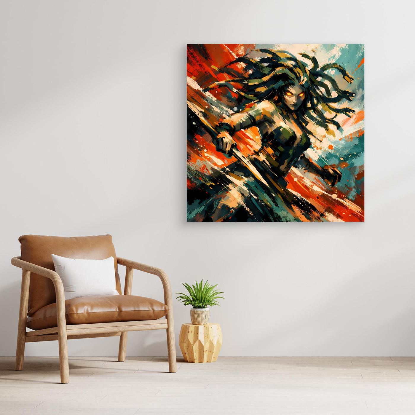 Leinwand Mythische Medusa im Action-Stil | Dynamisches Wandbild auf echter Leinwand