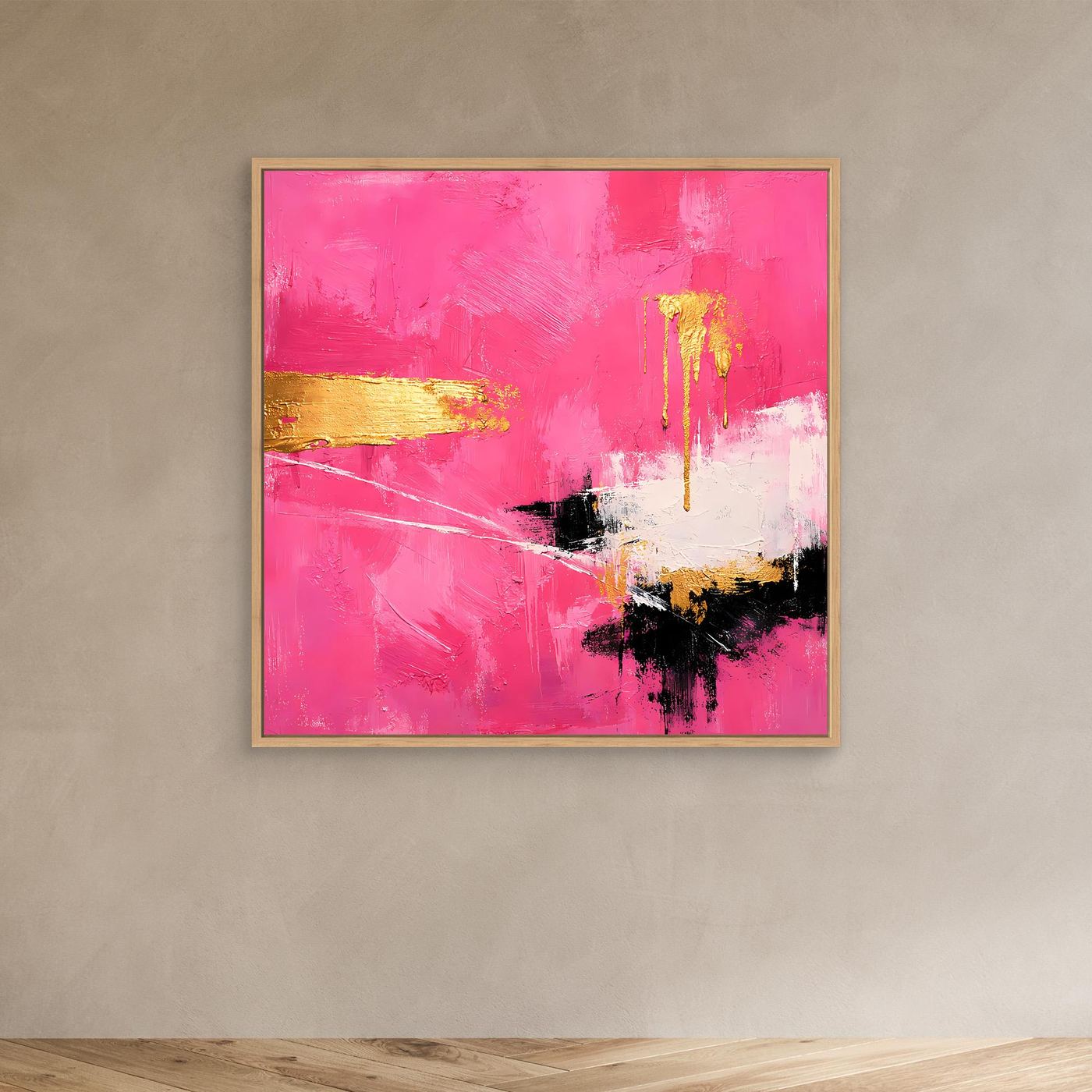 Leinwand Abstraktes Farbenspiel in Pink und Gold | Modernes Expressionistisches Wandbild