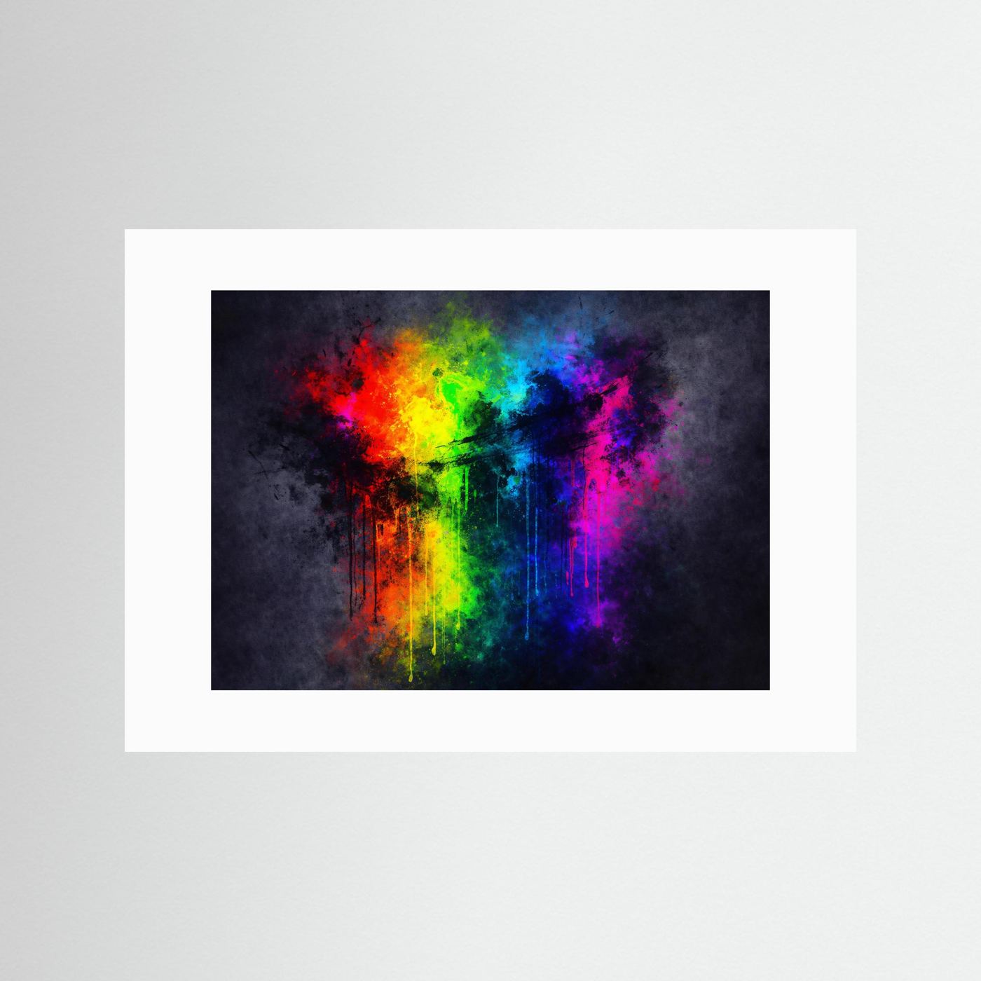Regenbogen Farbtropfen Expressionismus | Modernes Abstraktes Kunst Poster Querformat