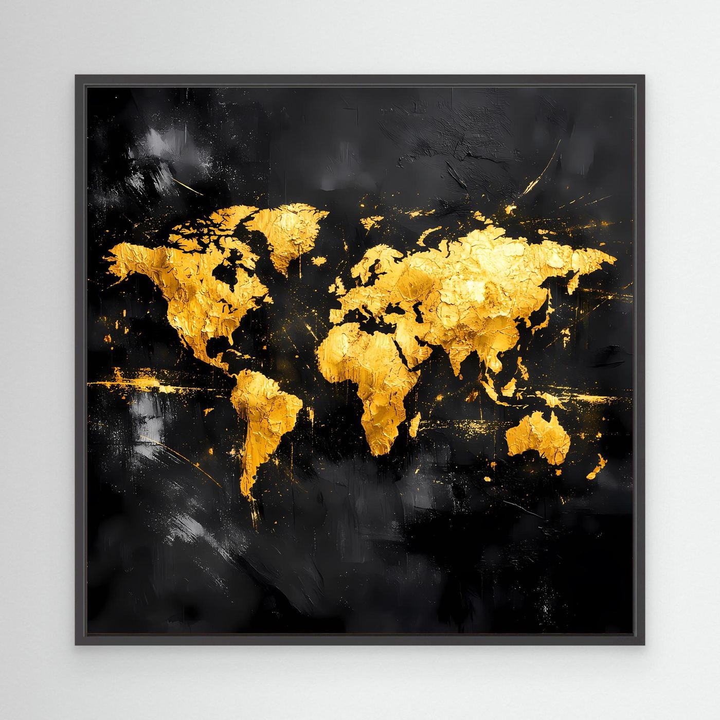 Leinwand Elegante Weltkarte in Gold & Schwarz | Modernes Abstraktes Kontinenten Wandbild