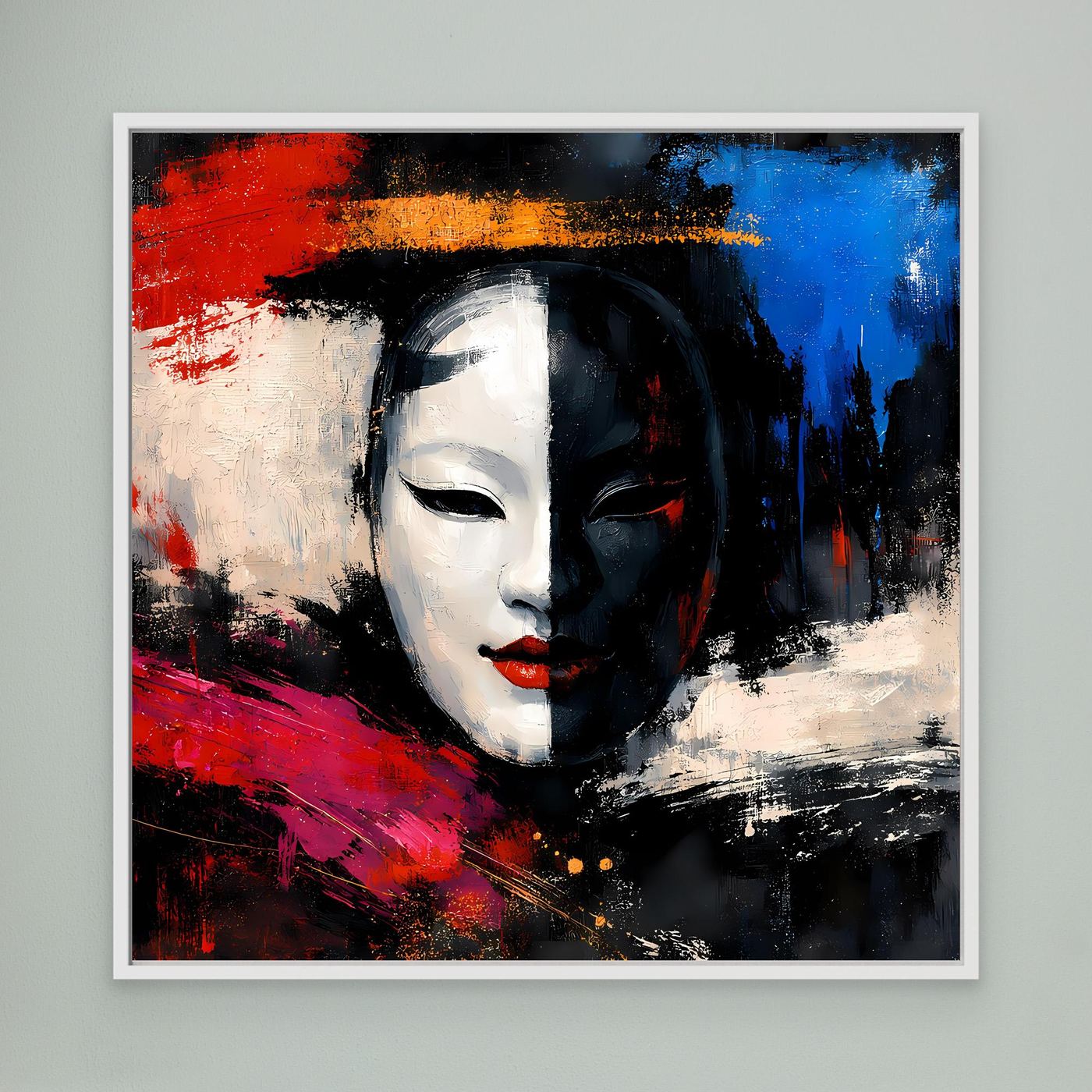 Leinwand Geisha-Maske im Pop-Art-Stil | Modernes Abstraktes Wandbild