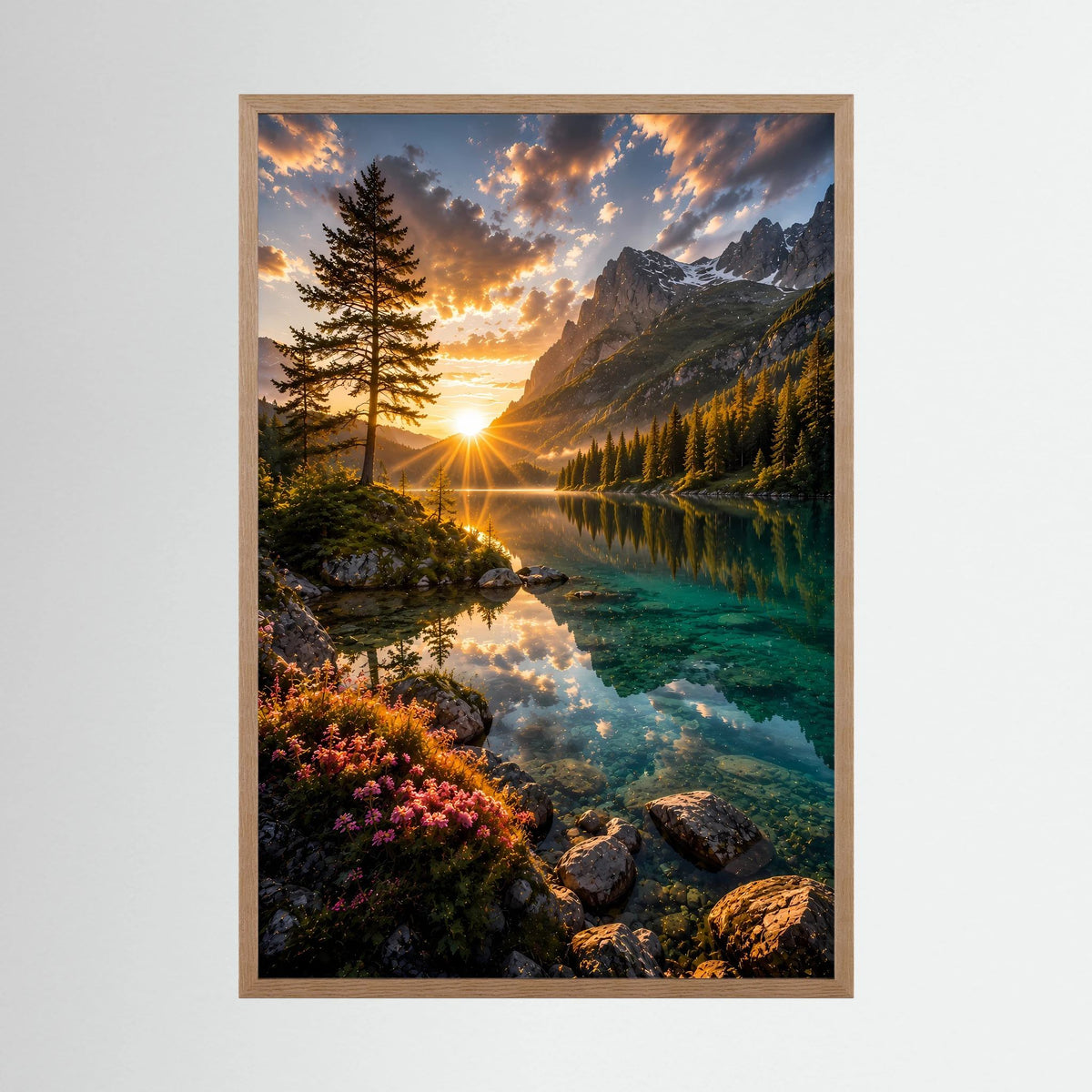Bergsee im Sonnenuntergang | Alpenlandschaft mit Spiegelung | Poster Hochformat
