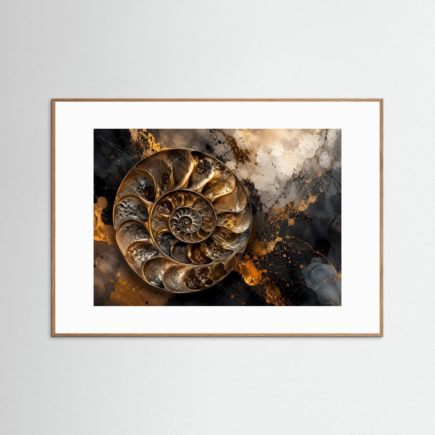 Elegante Ammonit Spirale in Gold & Schwarz | Moderne abstrakte Kunst Poster