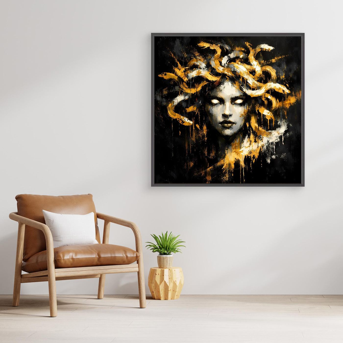 Leinwand Goldene Medusa Gorgone | Abstraktes Mythologie Wandbild Modern