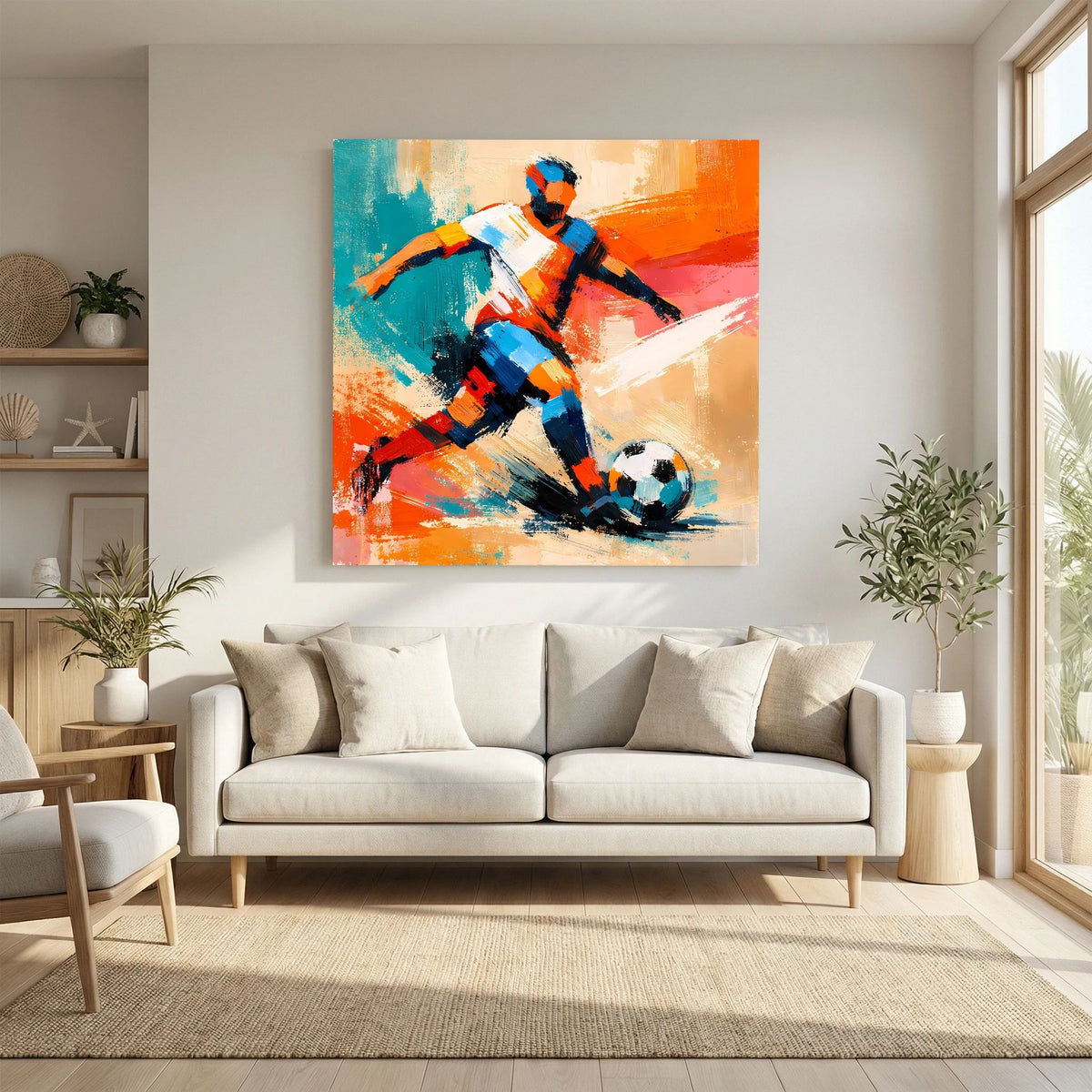 Leinwand Dynamischer Fußballspieler in Aktion | Abstraktes Sport & Fußball Wandbild
