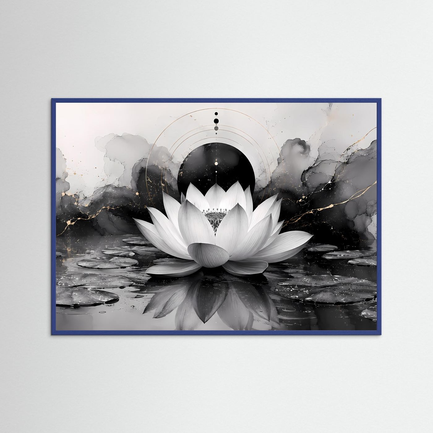 Weiße Lotusblüte in Schwarz & Gold | Elegante Zen Kunst