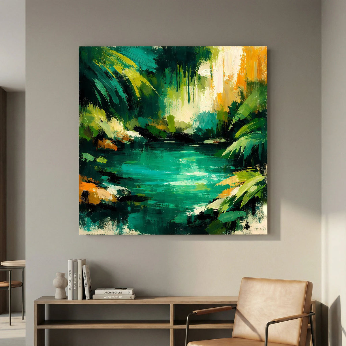 Leinwand Abstraktes Dschungelgewässer | Modernes Urwald Wandbild Smaragdgrün