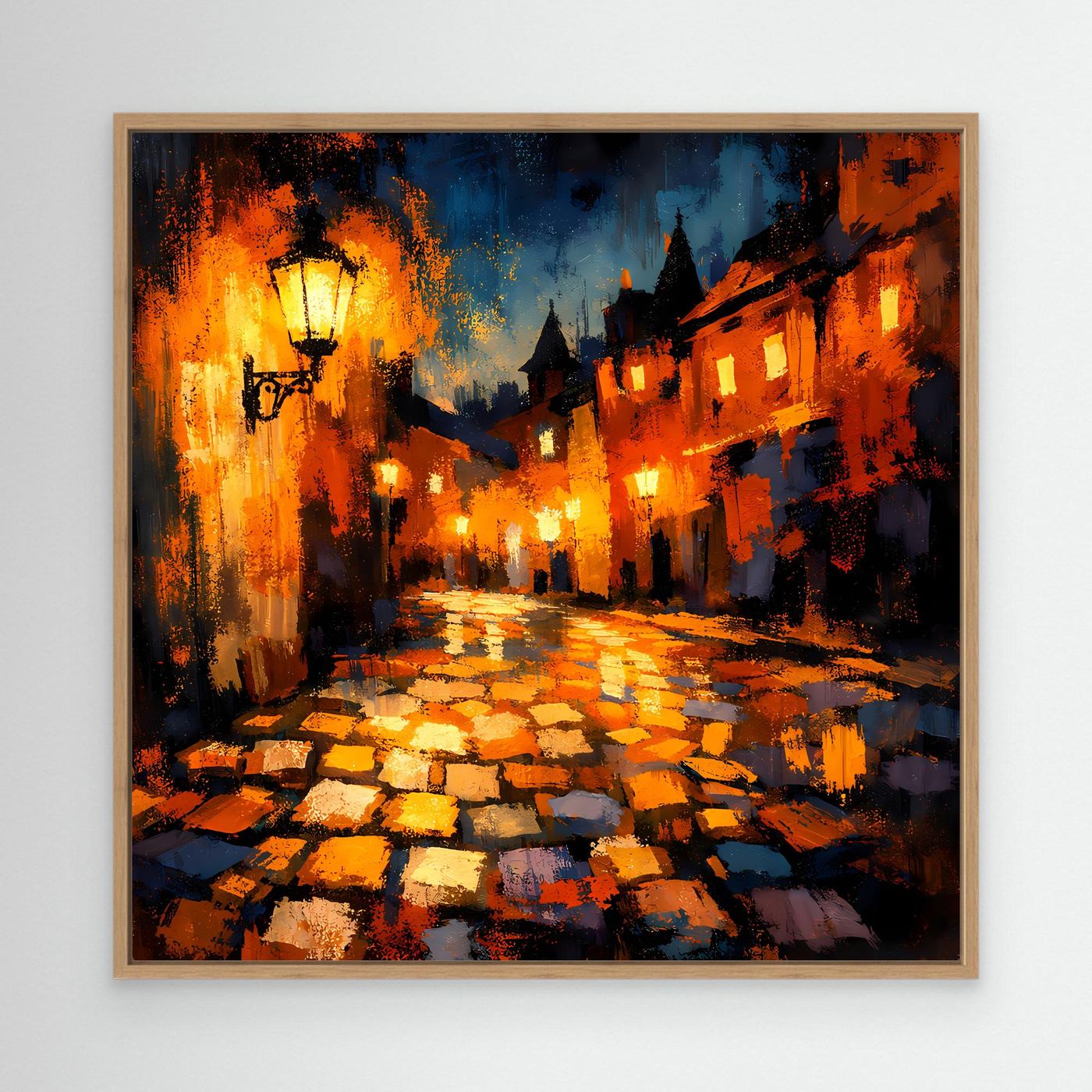 Leinwand Abstraktes Altstadt Gemälde | Modernes Romantisches Gassen Wandbild bei Nacht