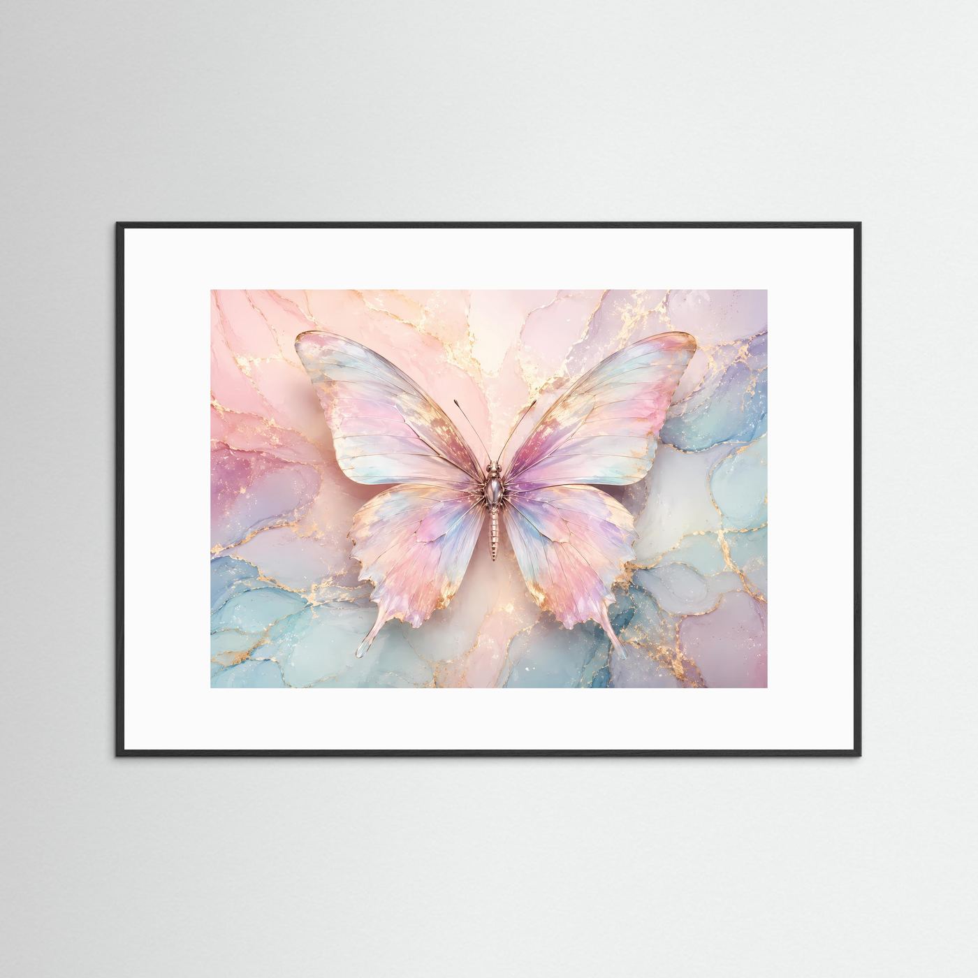 Pastell Schmetterling | Elegantes Wandbild in Rosa, Blau & Gold