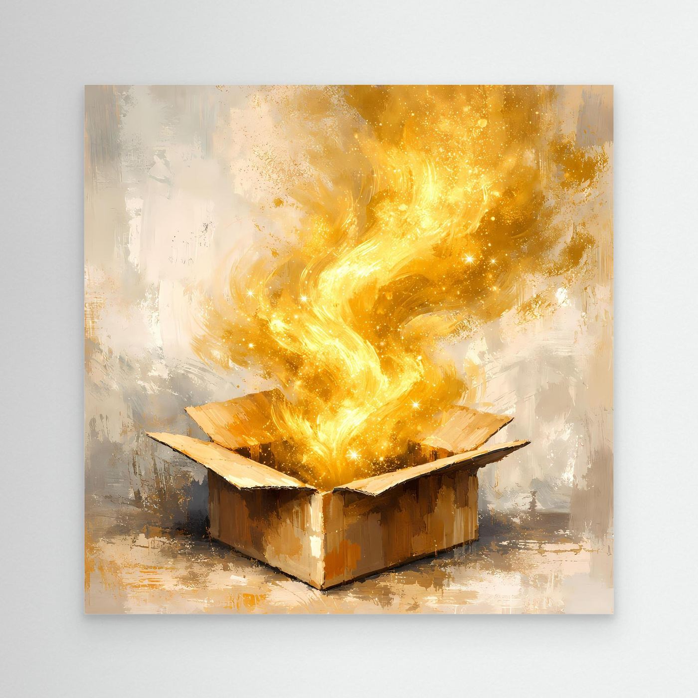 Premium Leinwand Magisches Leuchten aus der Box | Abstraktes Fantasy Wandbild Goldglorie