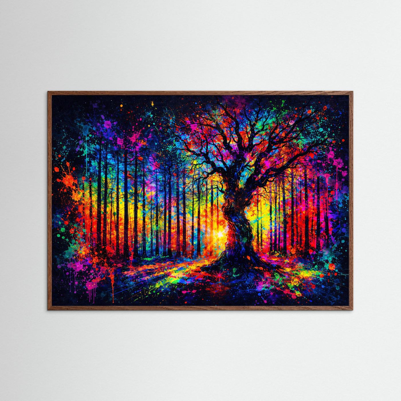 Magischer Zauberwald der Farben | Moderner Kunst Print Querformat Wandbild