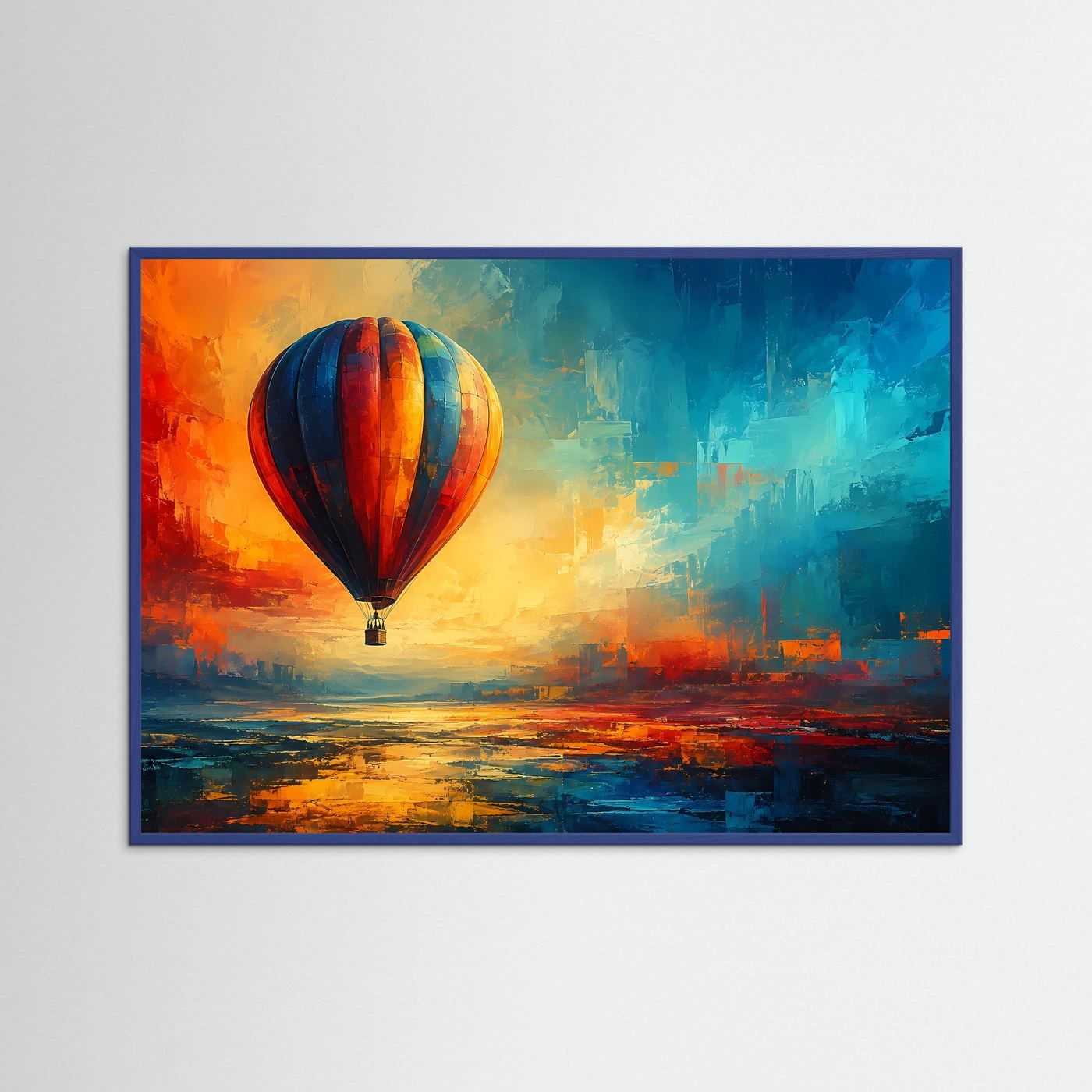 Heißluftballon Poster | Moderne Ballon Wandkunst | Abstraktes Landschaftsbild | Bunte Reise Deko
