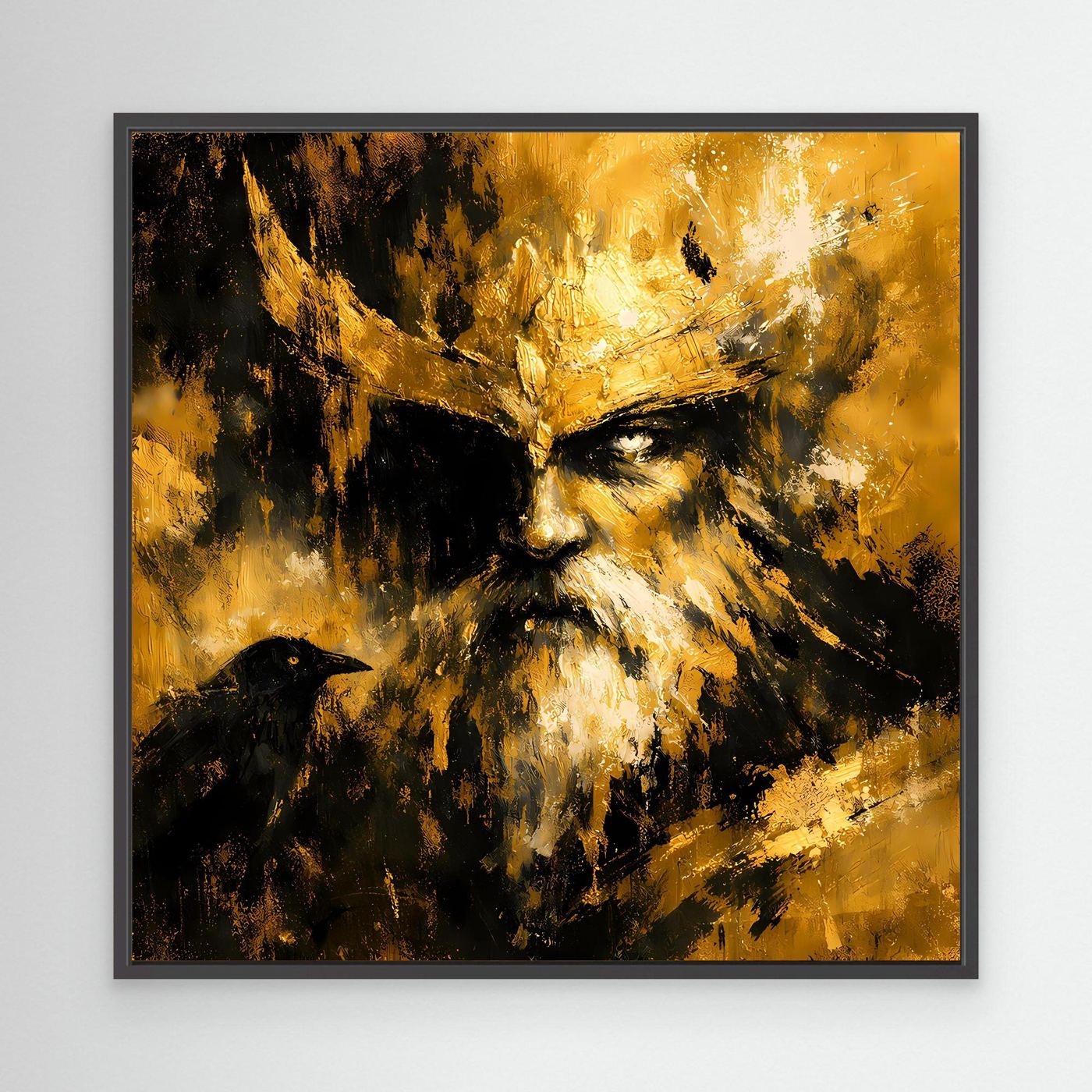 Leinwand Nordischer Gott Odin mit Rabe | Modernes Abstraktes Mythologie Wandbild