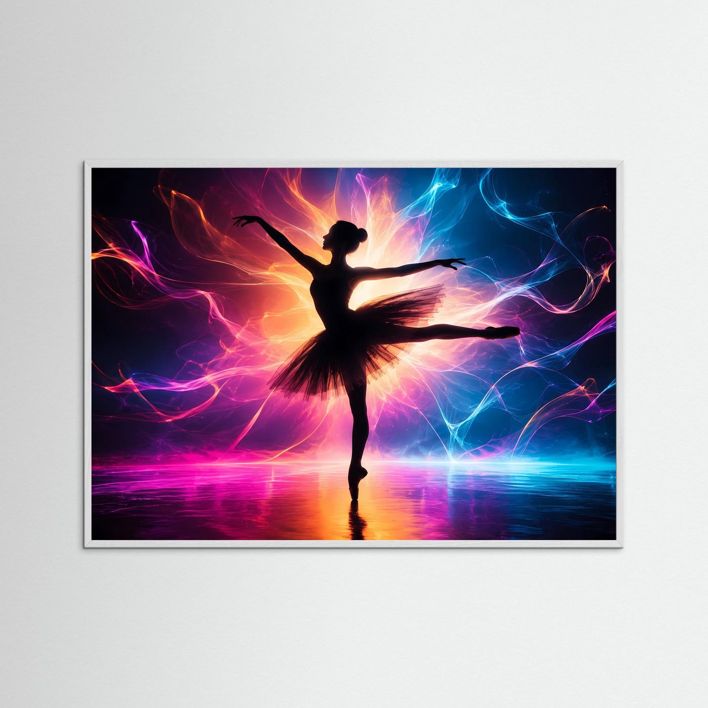 Ballerina Silhouette Poster Querformat | Neon Abstrakte Tanzkunst | Moderne Elegante Wanddekoration