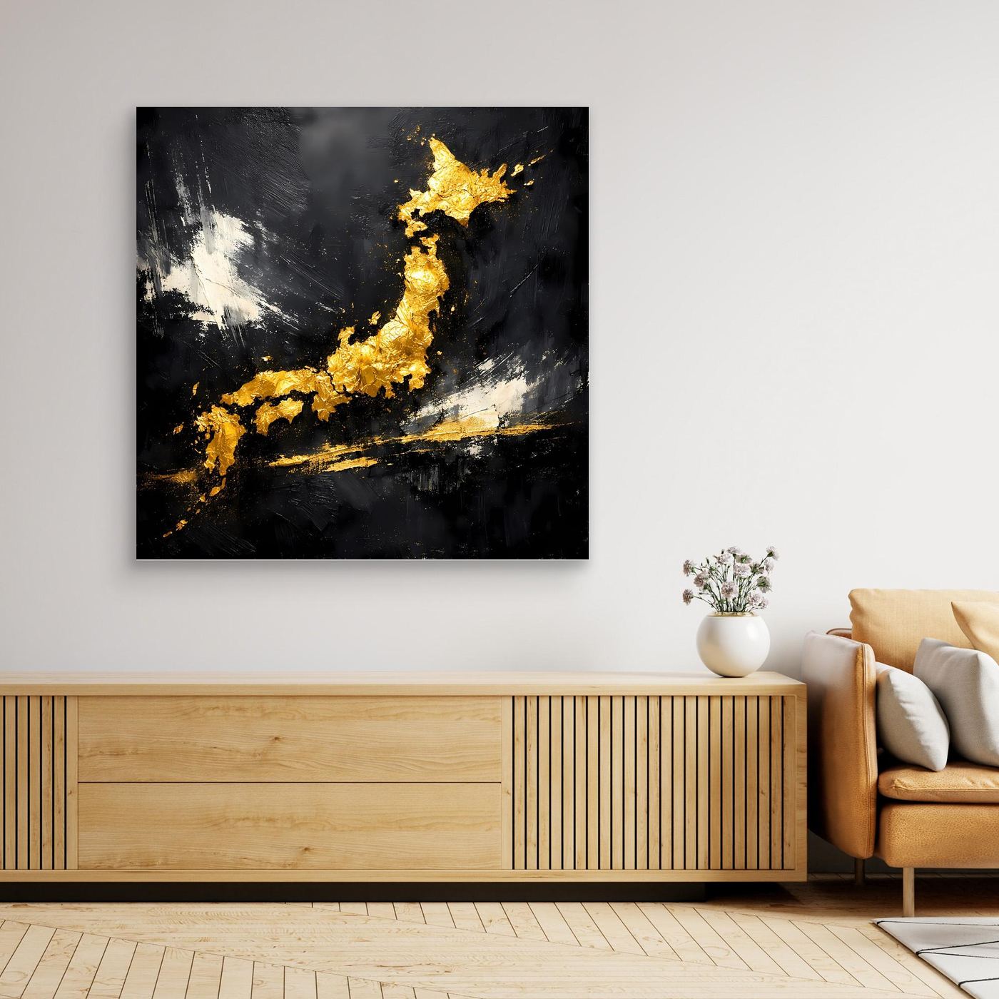 Leinwand Elegante Japan-Karte in Gold & Schwarz | Modernes Abstraktes Wandbild