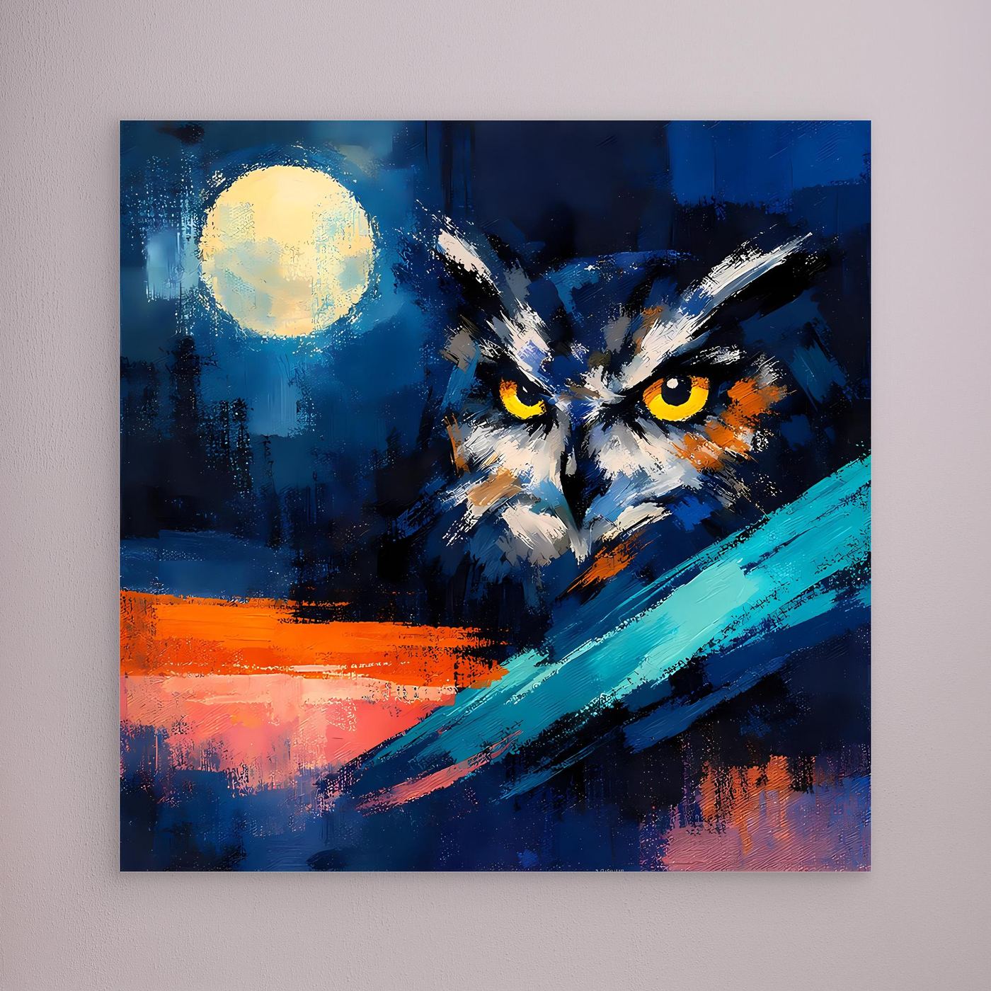 Premium Leinwand Mystische Eule bei Vollmond | Abstraktes Kunst Poster Modernes Nacht Wandbild