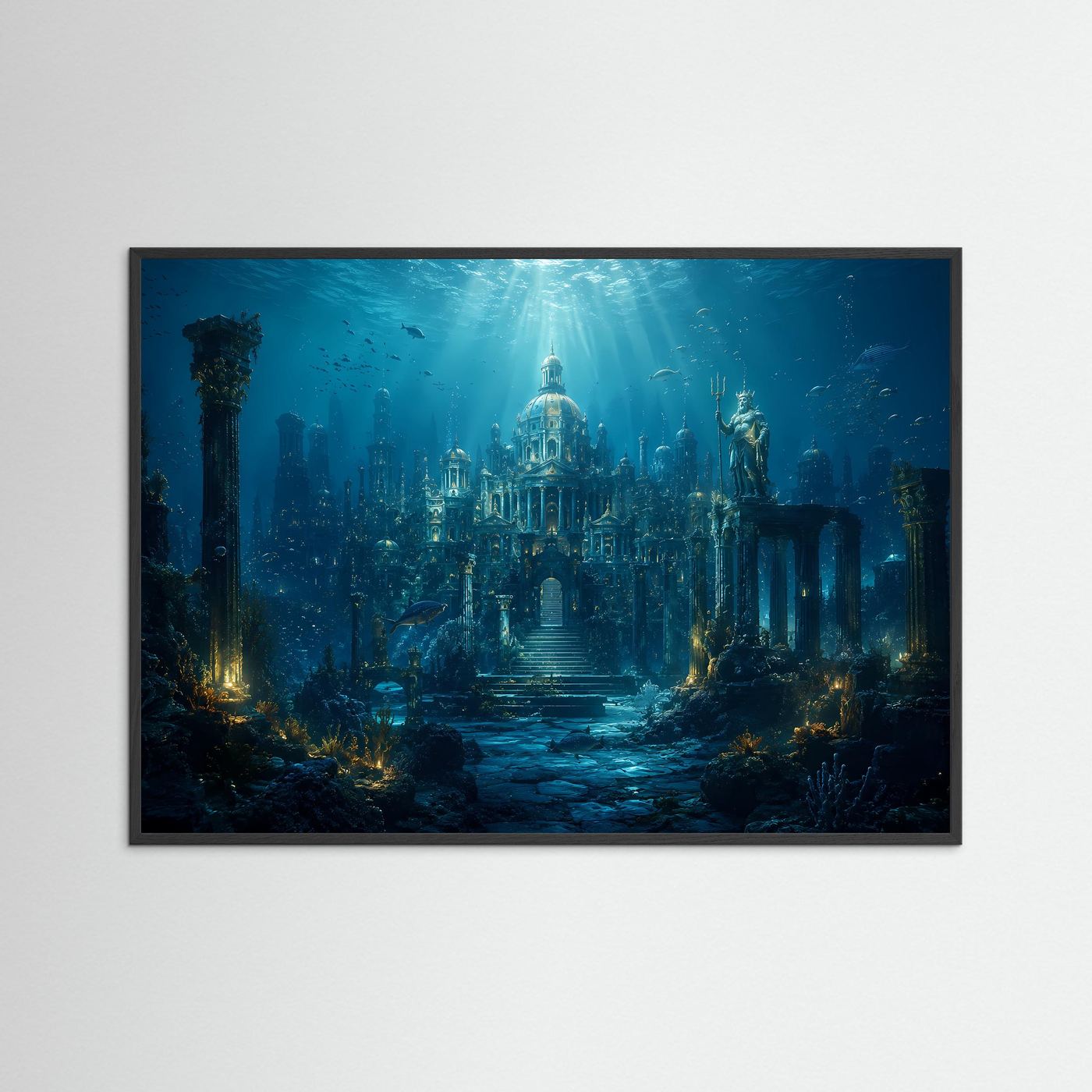Versunkene Unterwasserstadt Atlantis | Mystische Ozean & Tempel Poster Querformat
