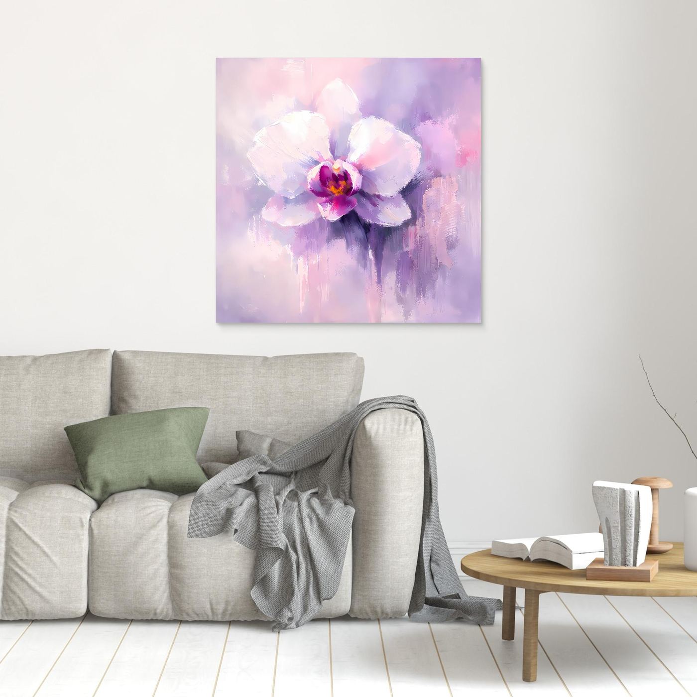 Leinwand Abstraktes Orchideen Blütenbild | Modernes Wandbild Weiß Violett Pink