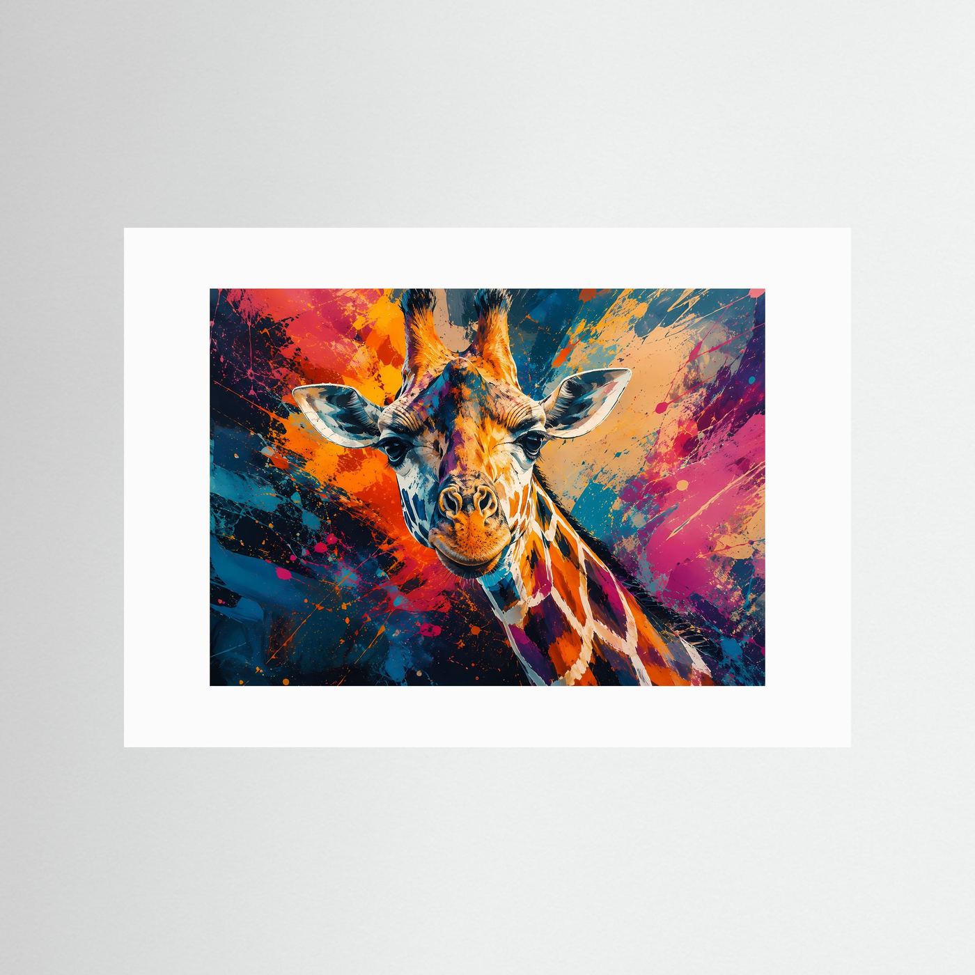 Farbenfrohe Giraffe im Pop-Art Stil | Modernes Tier & Splash-Art Poster im Querformat