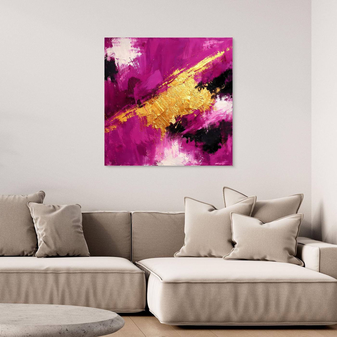 Leinwand Expressives Farbenspiel in Beere und Gold | Modernes Abstraktes Wandbild