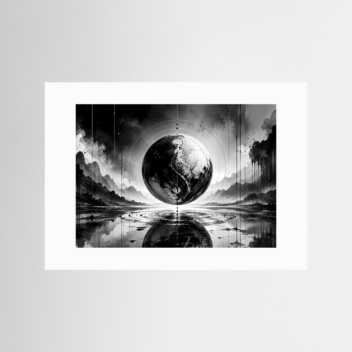 Schwarz Weiß Kugel Poster | Abstrakte Sphere Wandbild | Minimalistische Moderne Kunst | Monochrome Wall Art