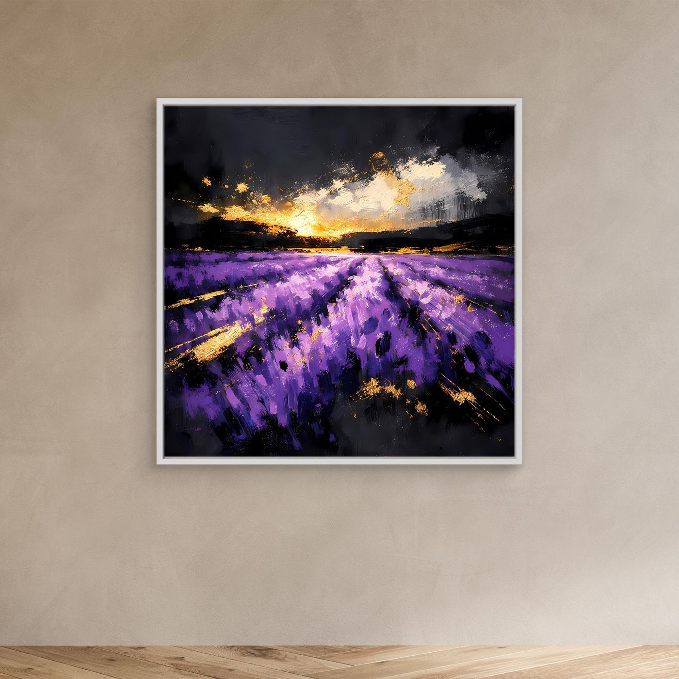 Leinwand Magisches Lavendelfeld bei Sonnenuntergang | Abstraktes Natur Wandbild