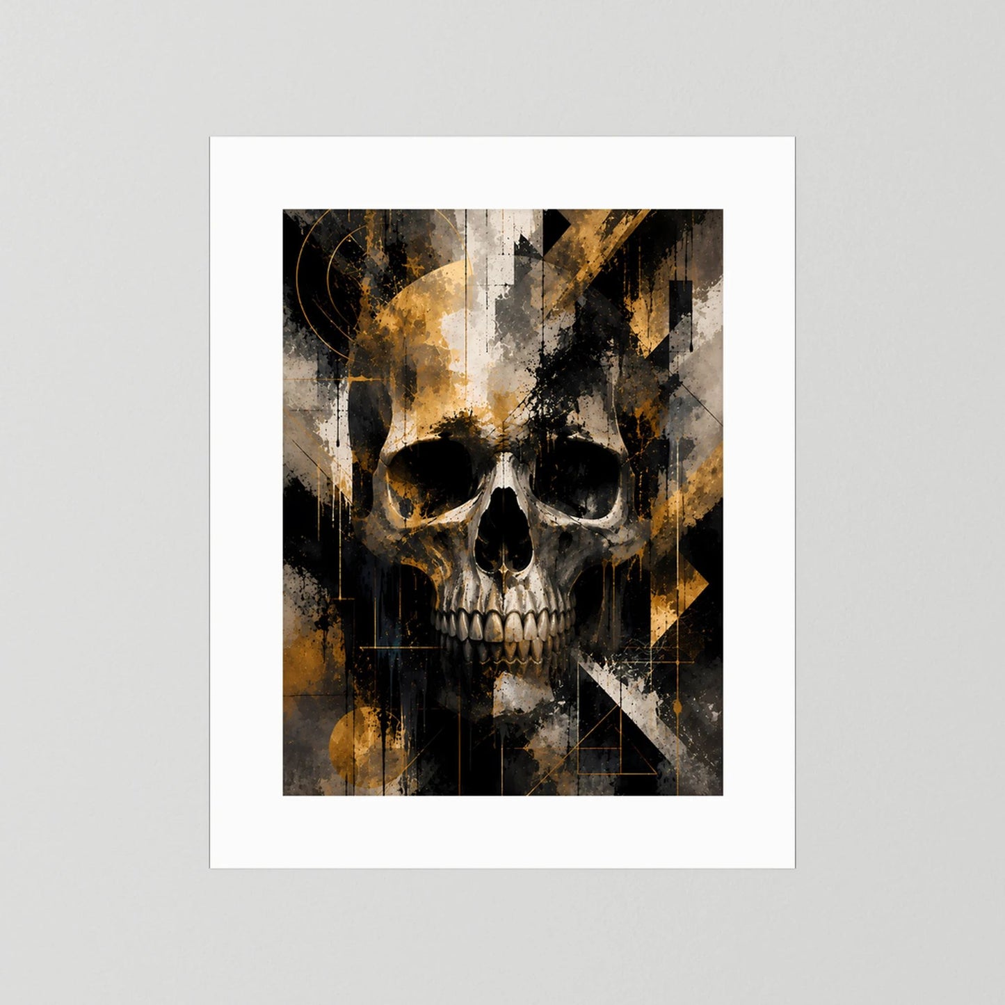 Totenkopf in Schwarz & Gold | Abstrakte Skull Kunst | Poster Hochformat