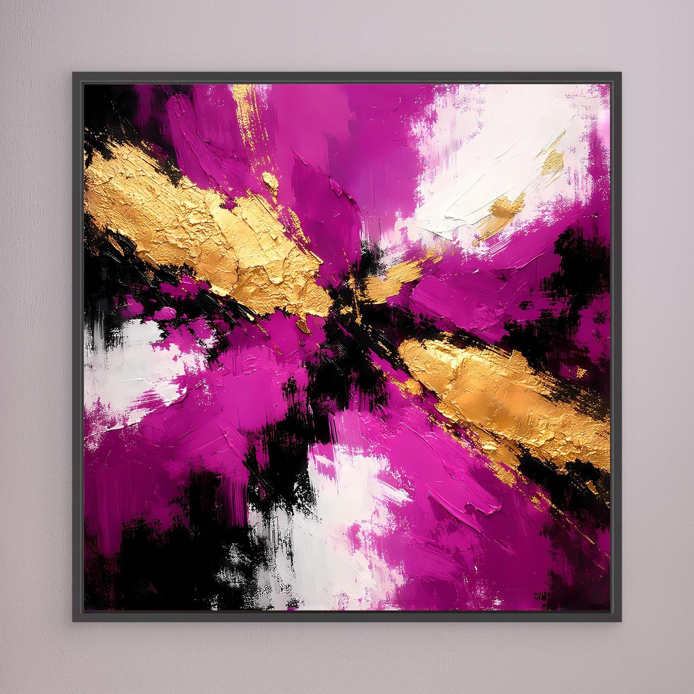 Leinwand Abstraktes Farbenspiel in Magenta und Gold | Modernes Expressives Wandbild