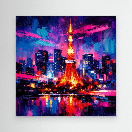 Leinwand-Wandbild Skyline mit Eiffelturm, leuchtende Farben und Spiegelung im Wasser