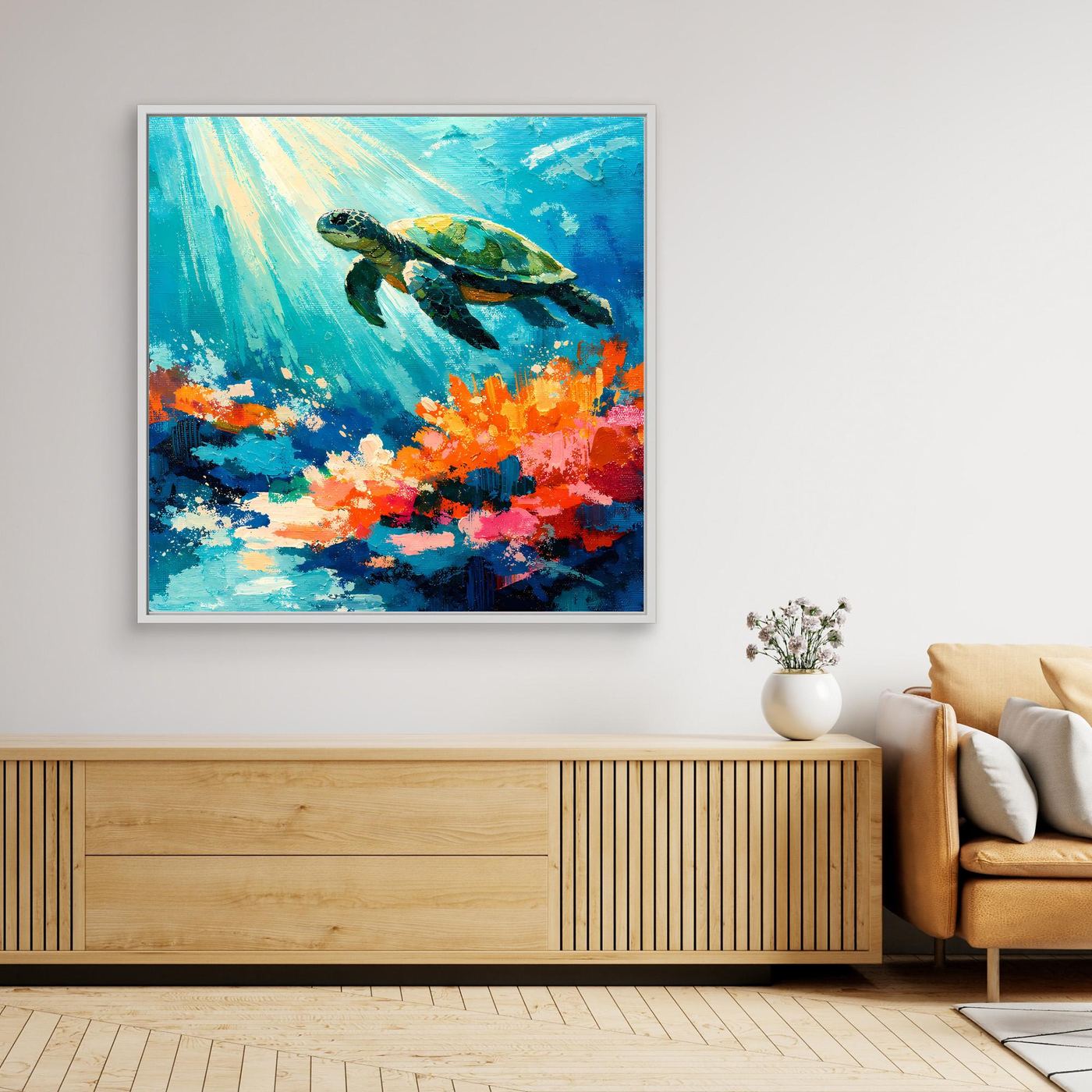 Leinwand Elegante Meeresschildkröte im Korallenriff | Abstraktes Ozean Wandbild