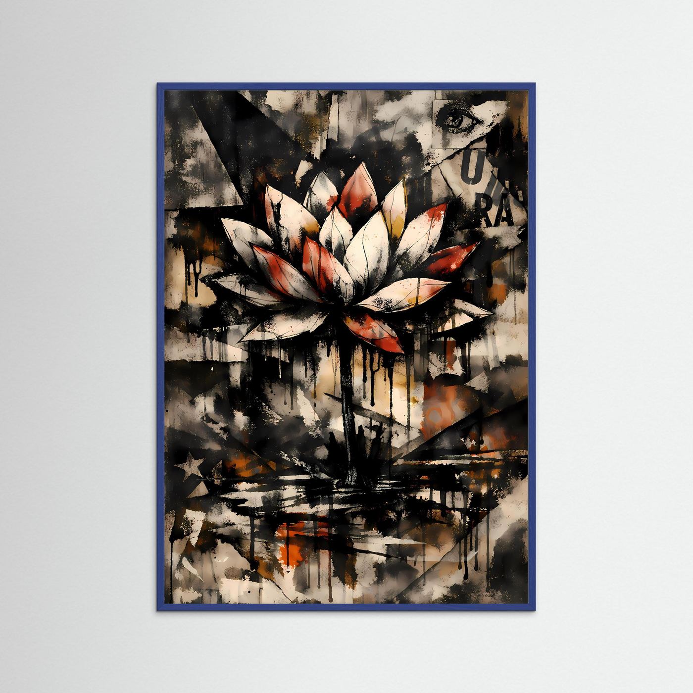 Die Kunst der Erleuchtung | Luxuriöses Lotusblüten Poster in Terrakotta, Creme & Schwarz | Abstraktes Kunstposter Hochformat