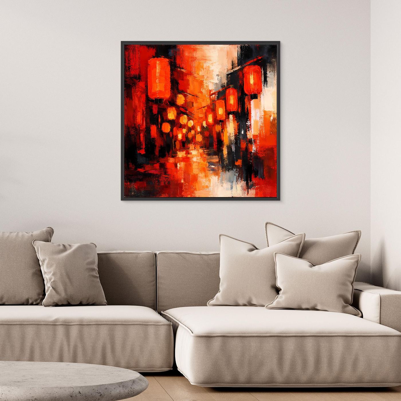 Leinwand Traditionelle Rote Lampions in asiatischer Gasse | Fernöstliche Wandkunst auf echter Leinwand