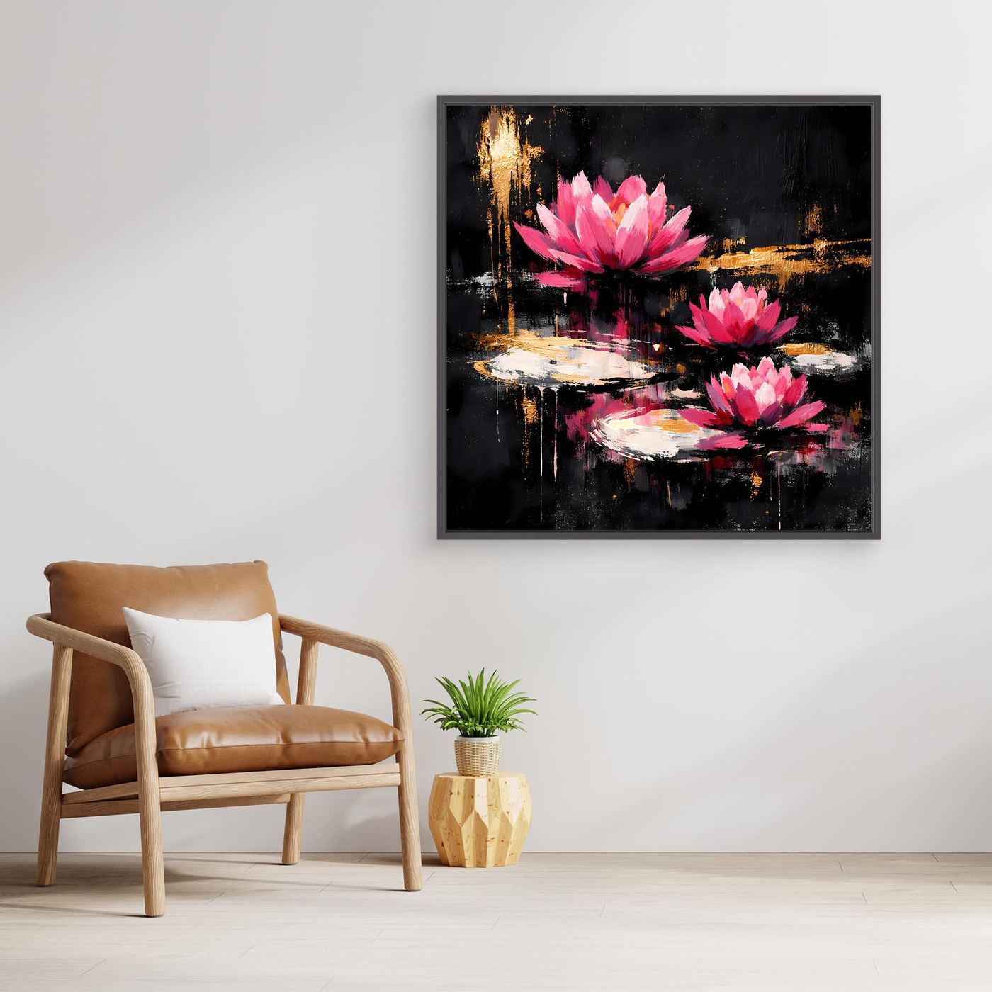 Leinwand Magische Lotusblüten auf dem Wasser | Modernes Abstraktes Seerosen Wandbild