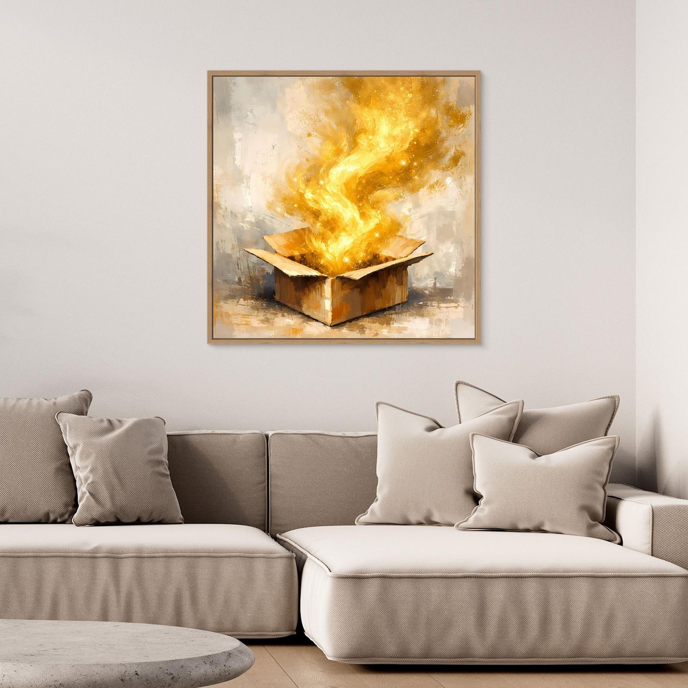 Premium Leinwand Magisches Leuchten aus der Box | Abstraktes Fantasy Wandbild Goldglorie