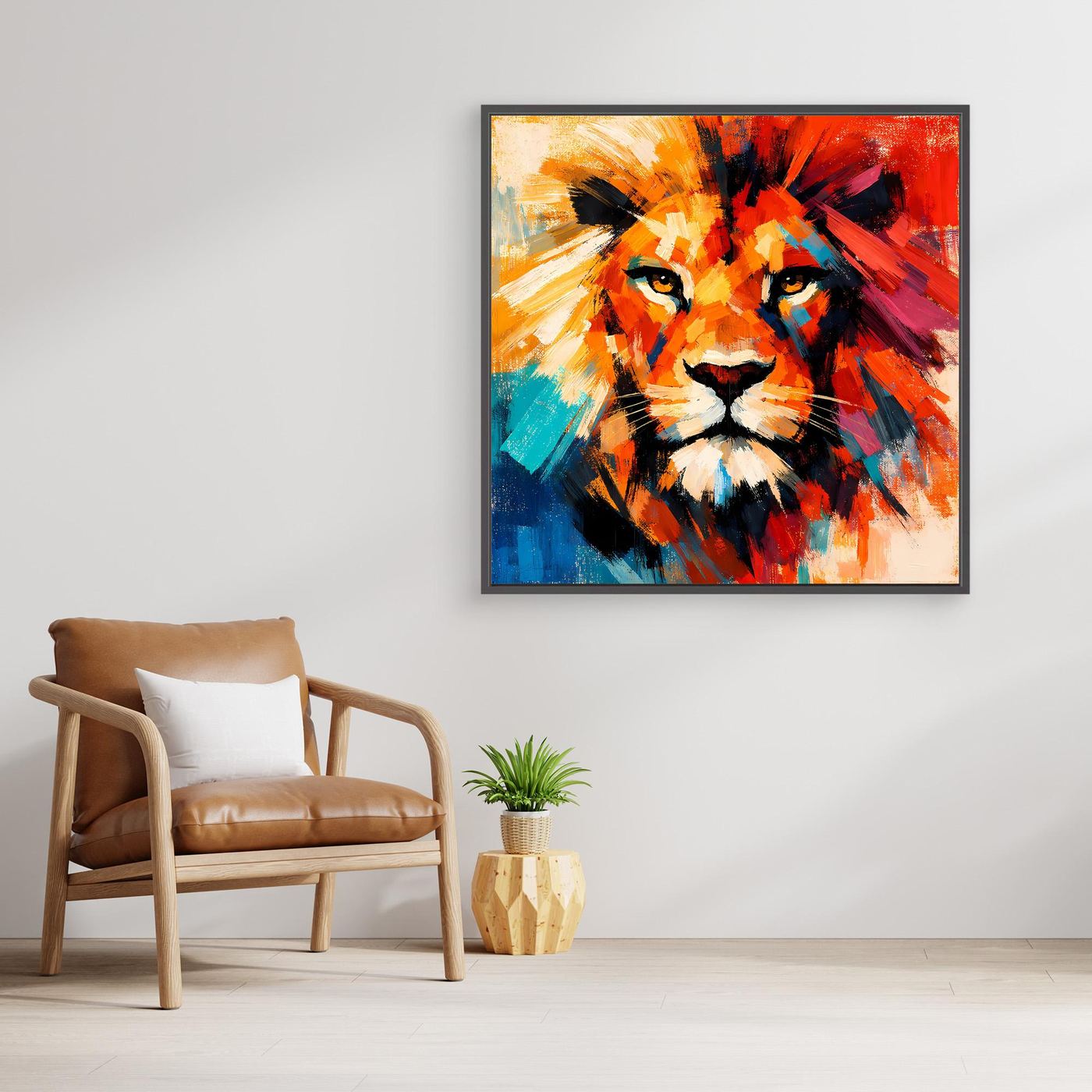 Leinwand Majestätischer Löwe im Farbenrausch | Abstraktes Tier Wandbild