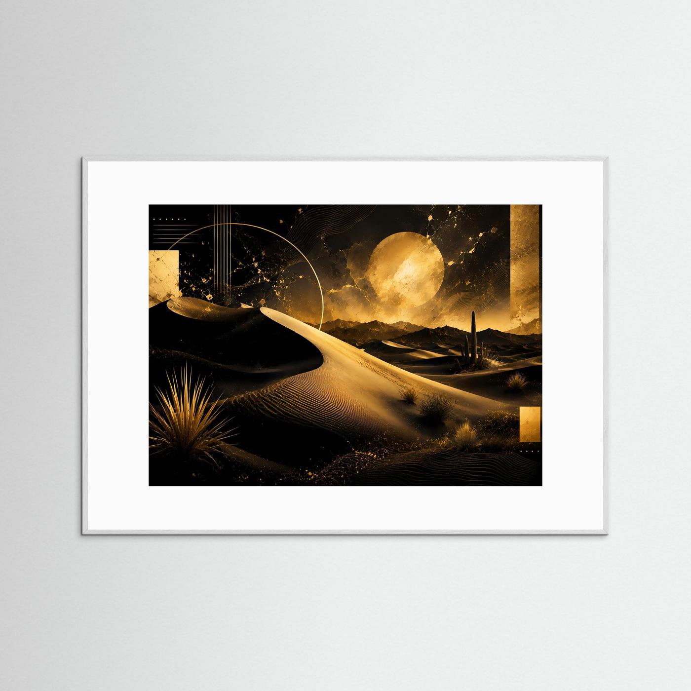 Wüste Poster Querformat | Goldene Dünen bei Nacht & abstrakte Wüstenkunst