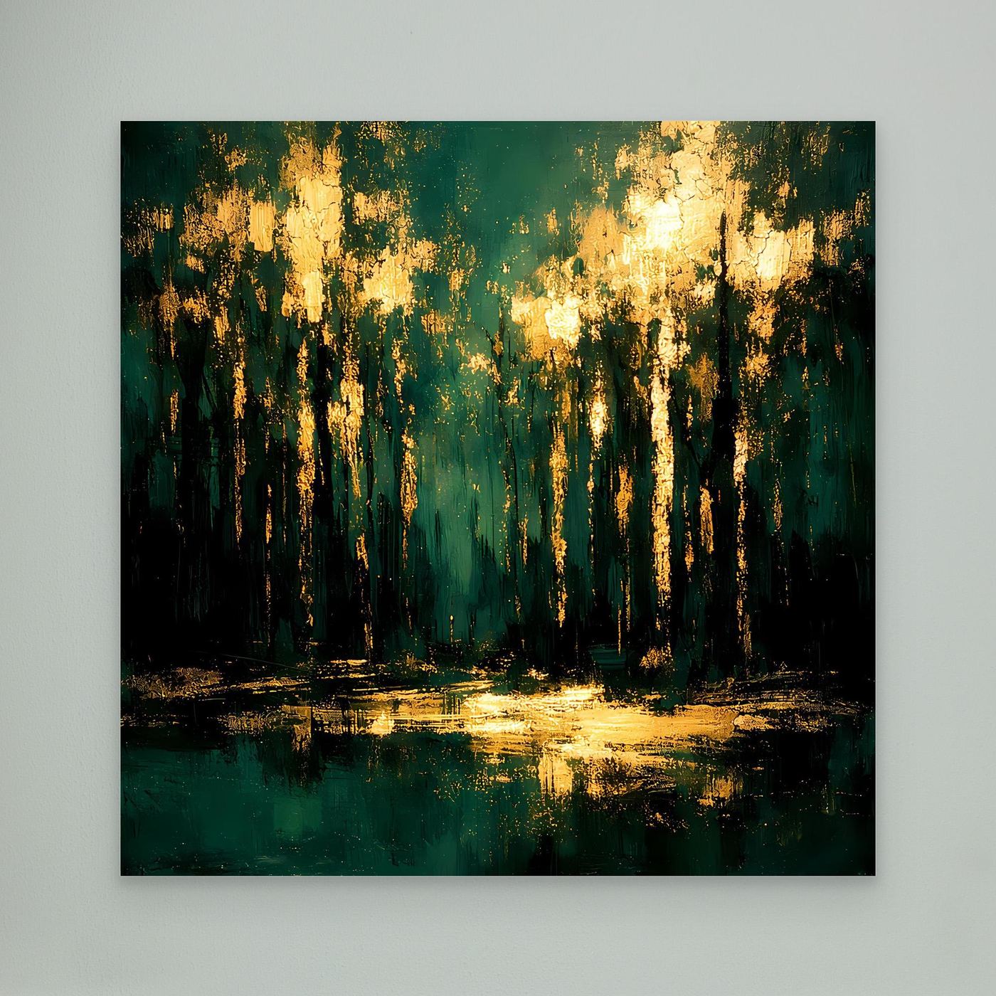 Leinwand Mystischer Wald im Abendlicht | Abstraktes Natur Wandbild Moderne Kunst